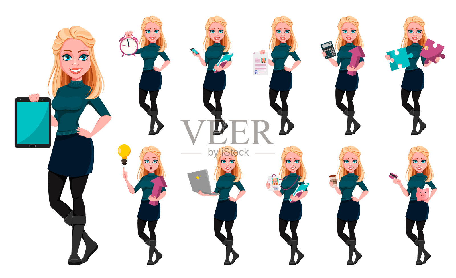 年轻美丽的女商人，集插画图片素材