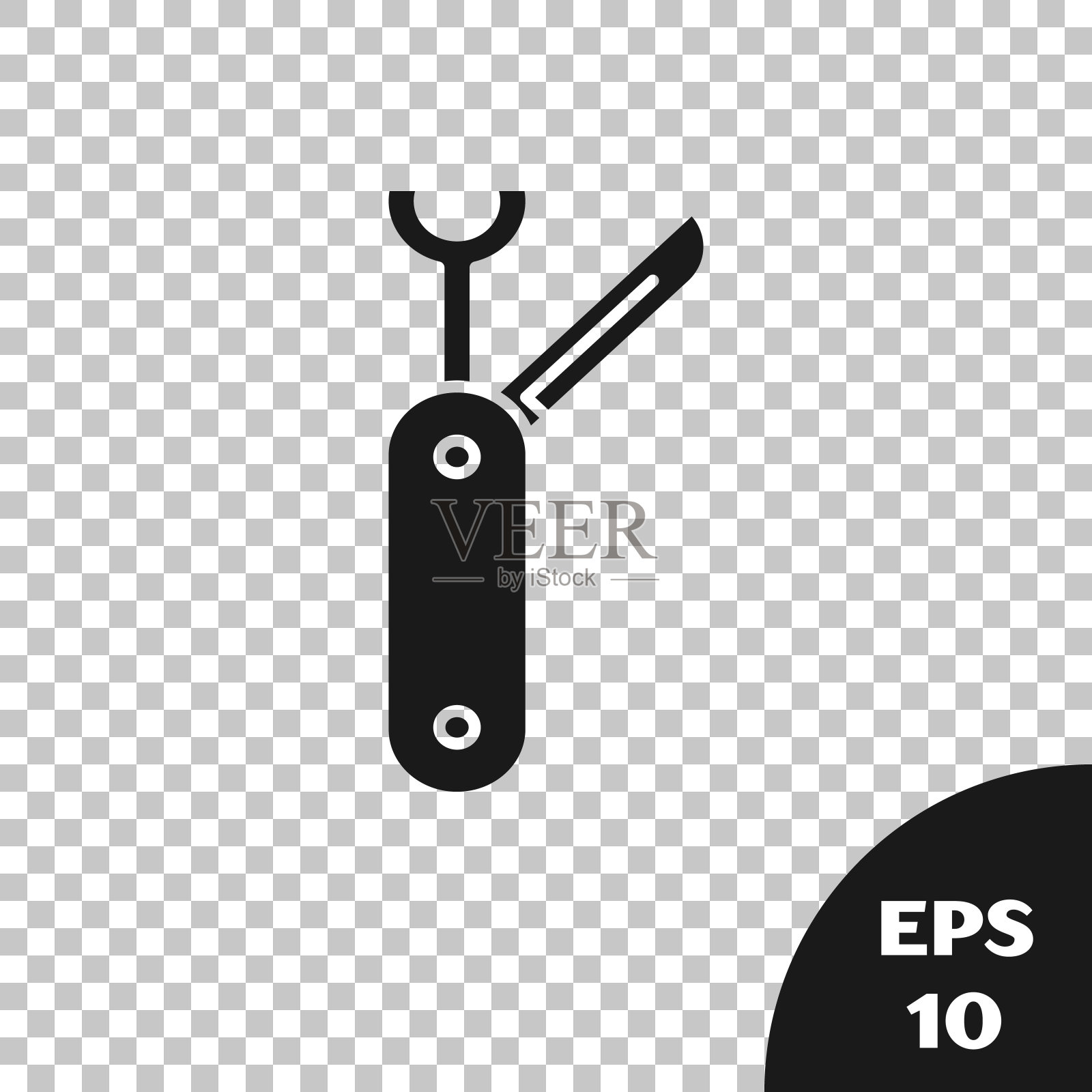 黑瑞士军刀图标孤立在透明的背景。多刀,多功能小刀。多功能工具。矢量图插画图片素材