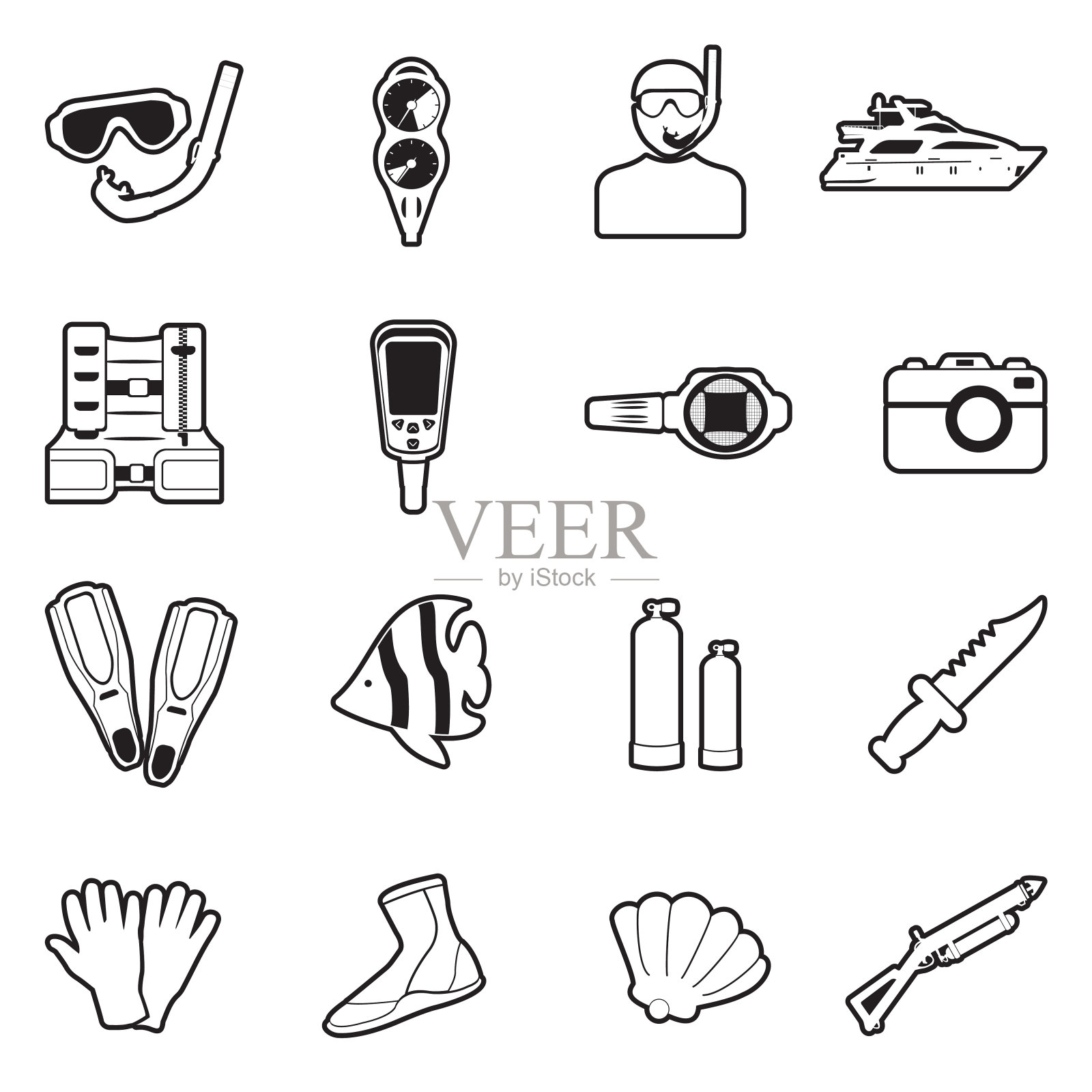 潜水图标。线条与填充设计。矢量插图。插画图片素材