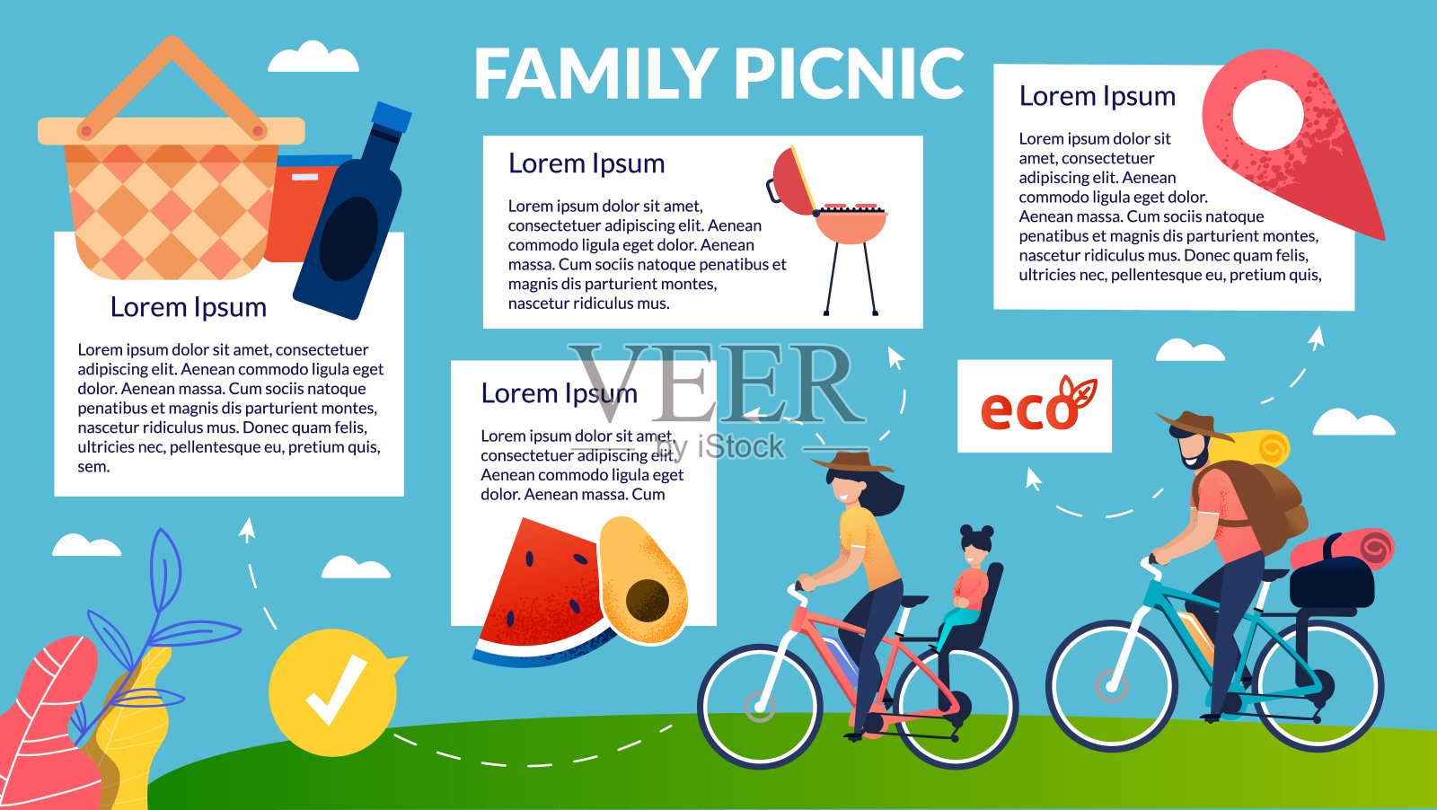 亮旗生态产品家庭野餐。插画图片素材