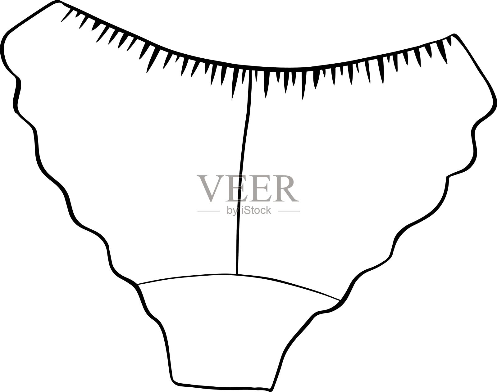 手绘妇女内裤素描符号孤立在白色背景。向量花边内裤在时尚的风格。女人的内衣手绘元素素描插画图片素材