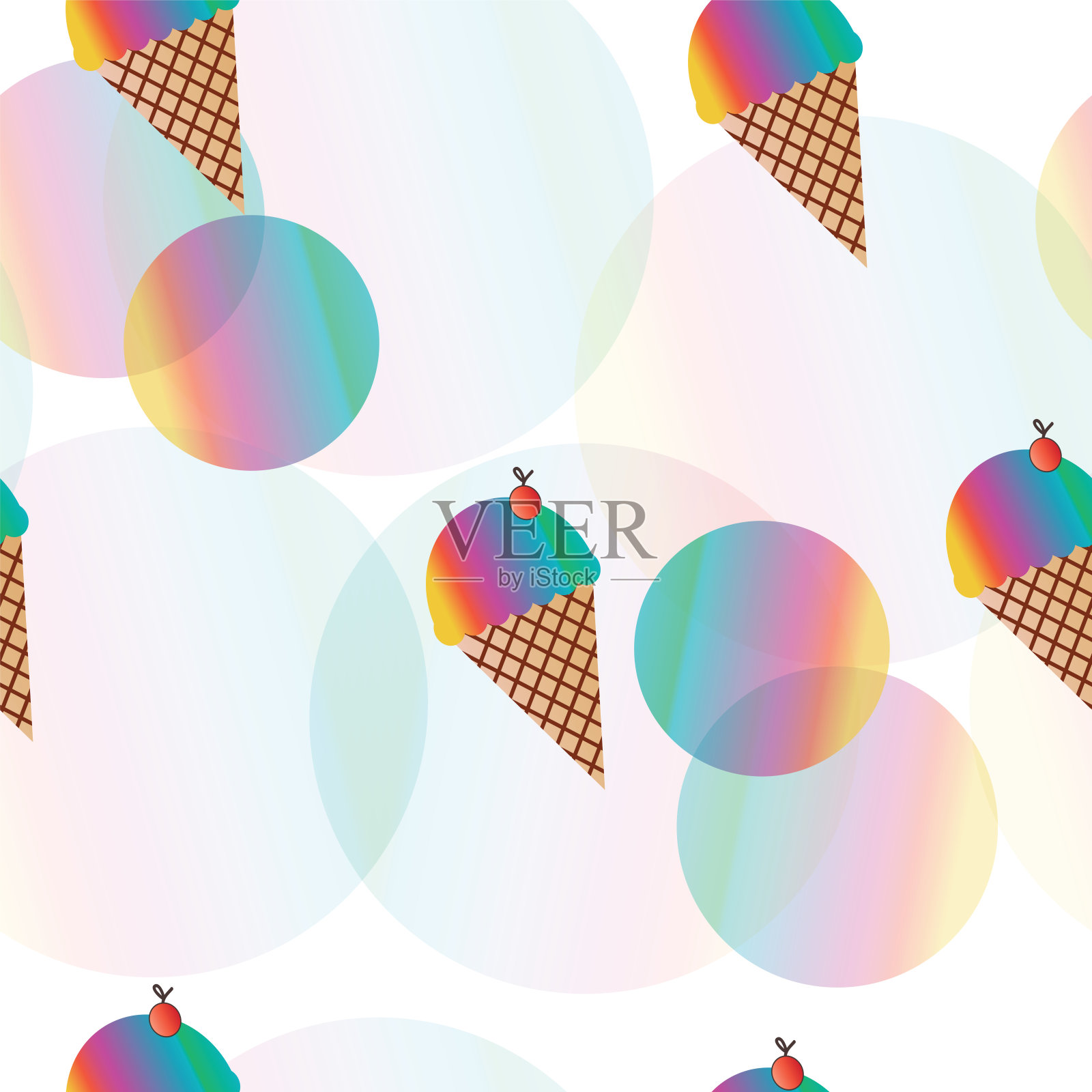 无缝图案与冰淇淋矢量-彩虹颜色插画图片素材