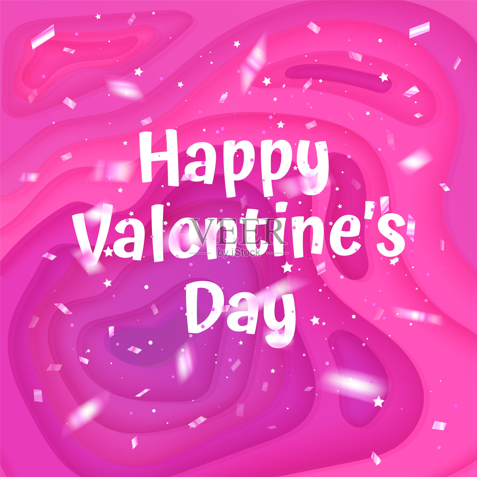 情人节快乐卡片，背景用深粉色的彩色剪纸设计插画图片素材