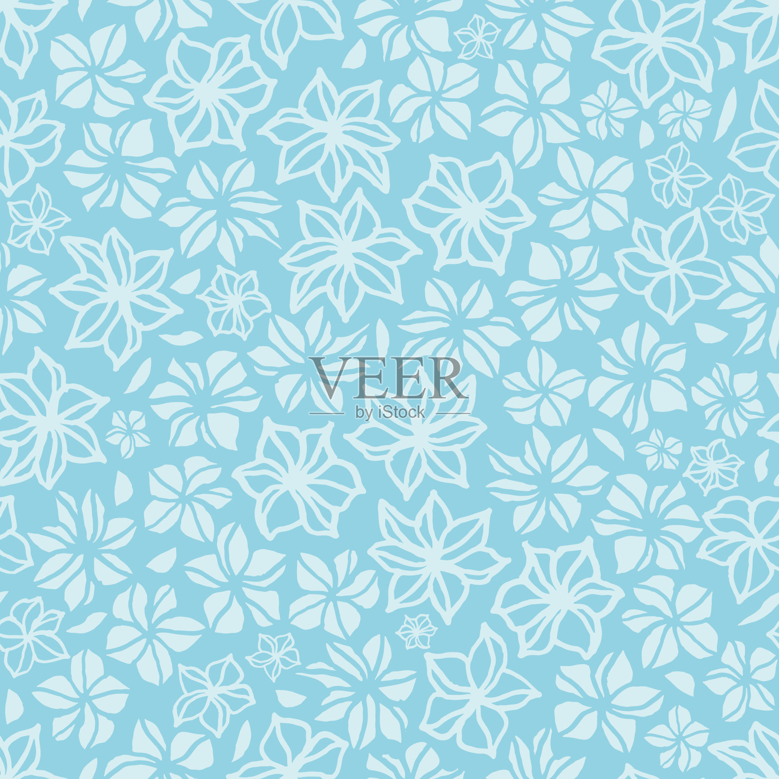 矢量淡蓝色手绘花重复模式插画图片素材