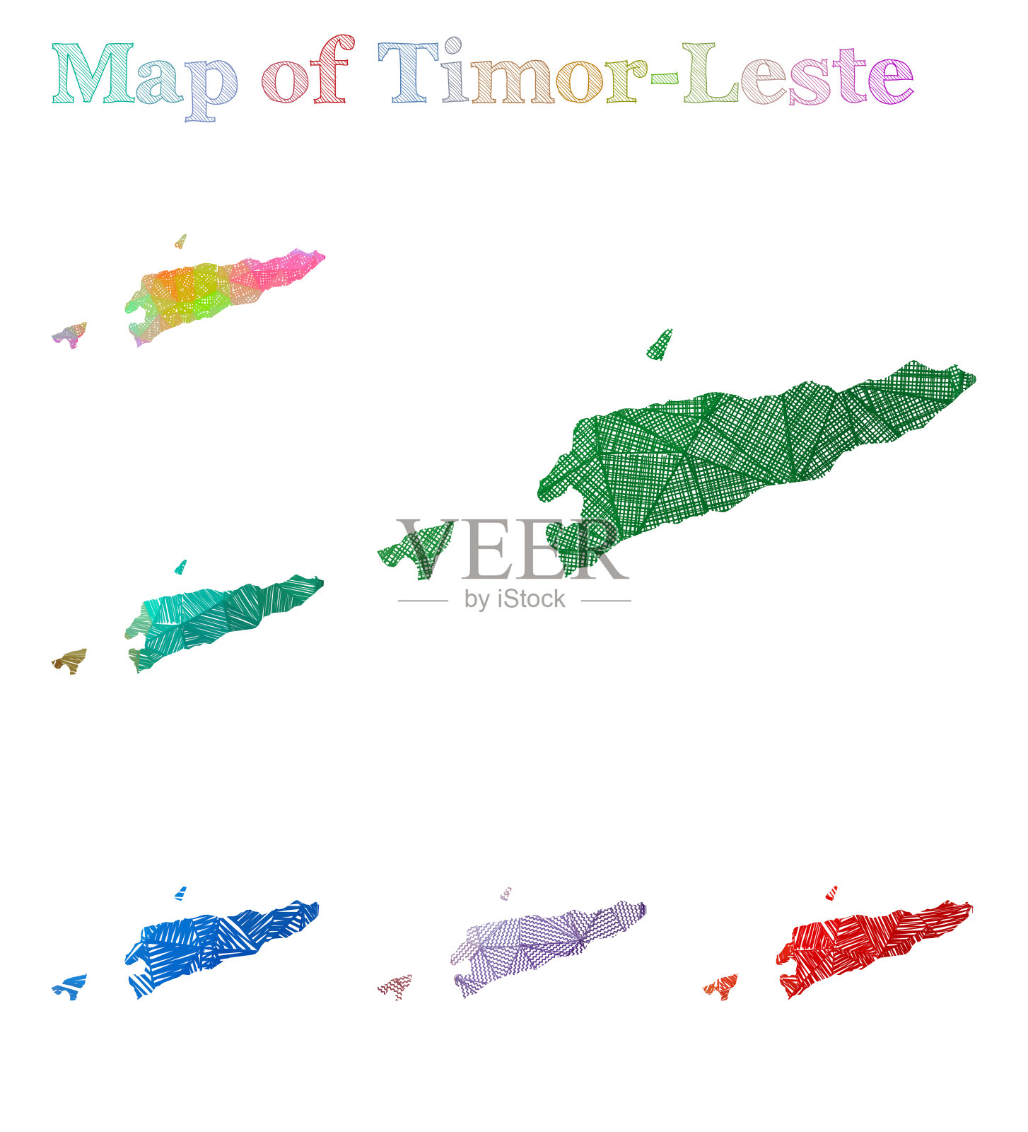 东帝汶手绘地图。插画图片素材