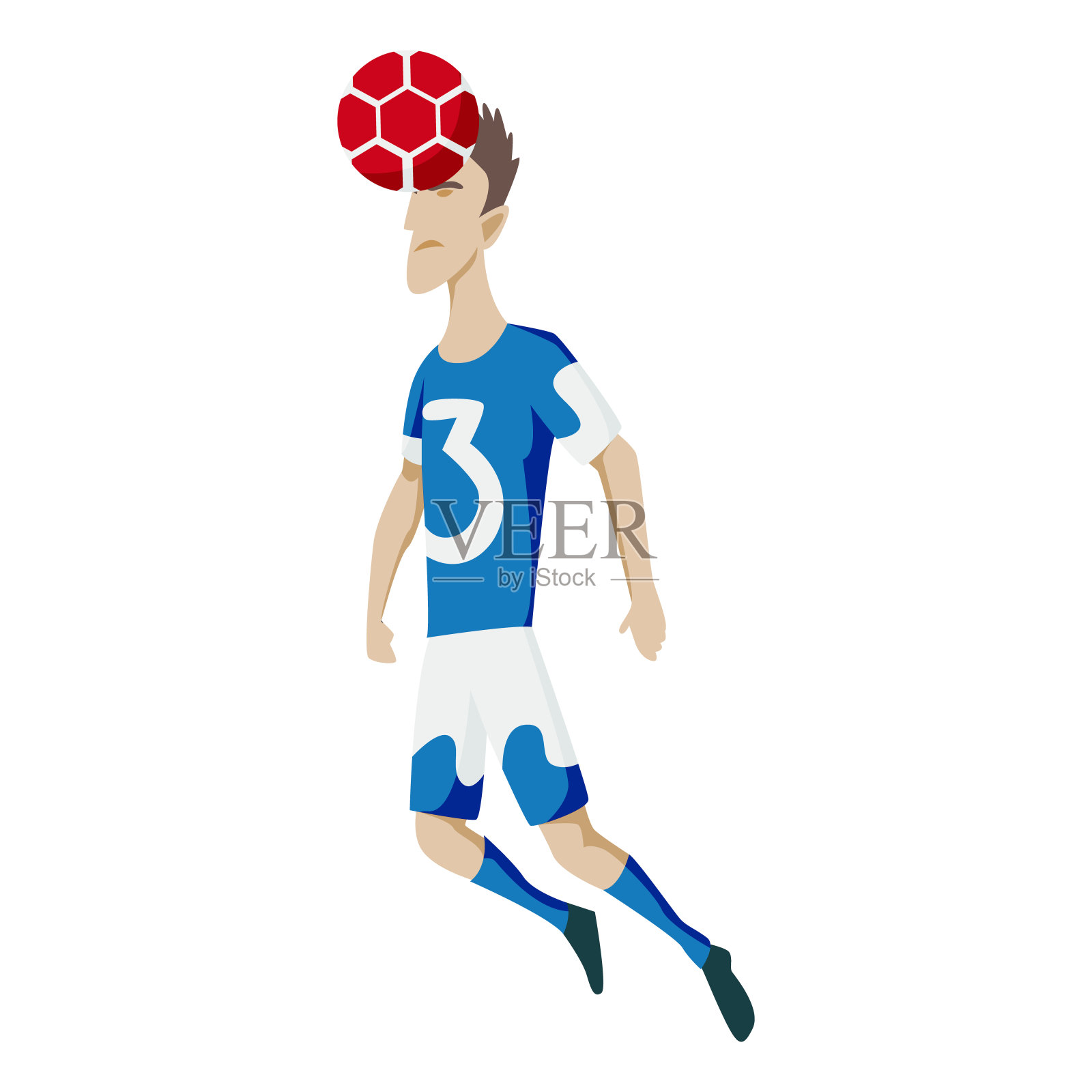 足球运动员头球。矢量剪影的足球运动员跳和足球。矢量轮廓的足球运动员与涂鸦插画图片素材