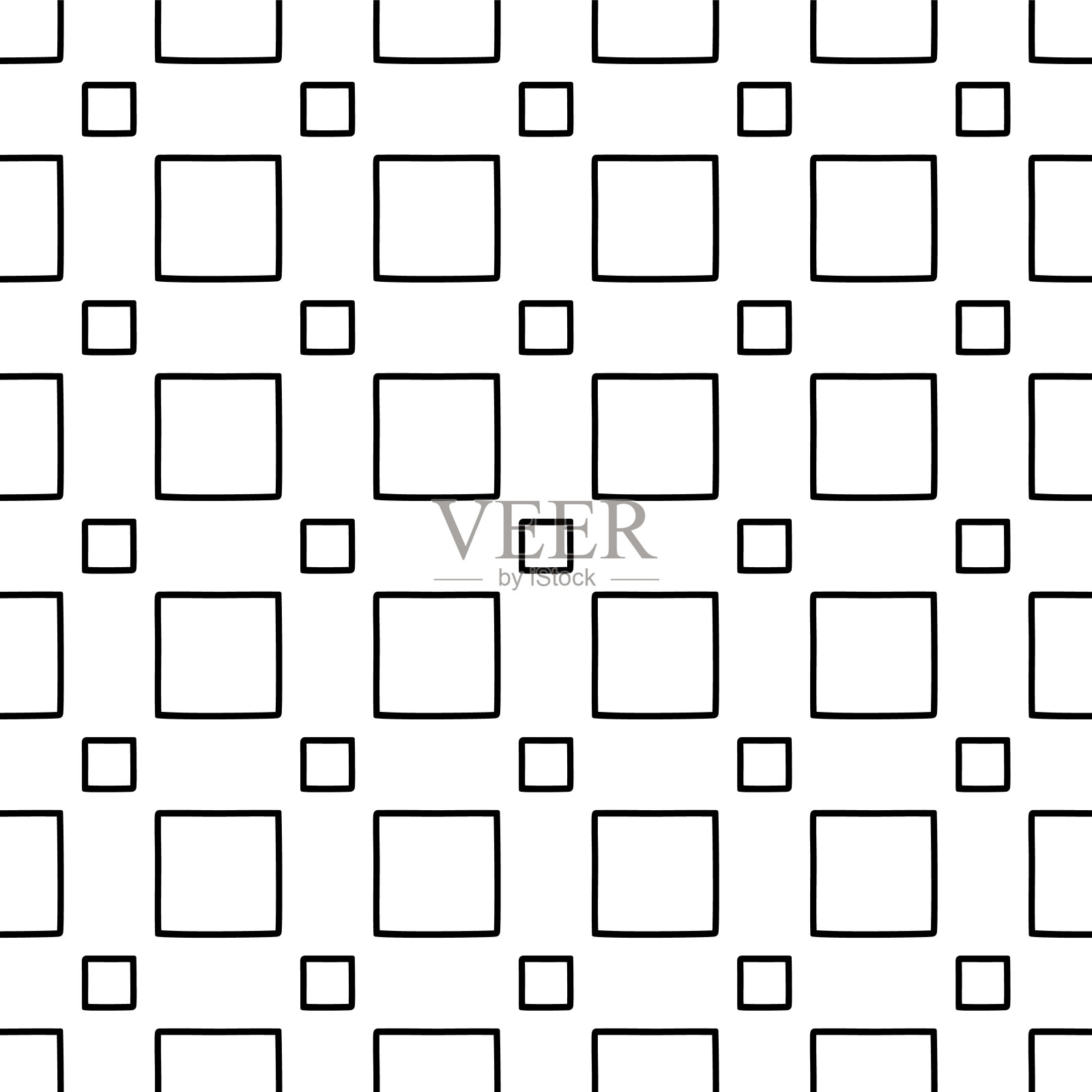 抽象的无缝几何图案与正方形元素。简单的黑白线性马赛克纹理。向量插画图片素材