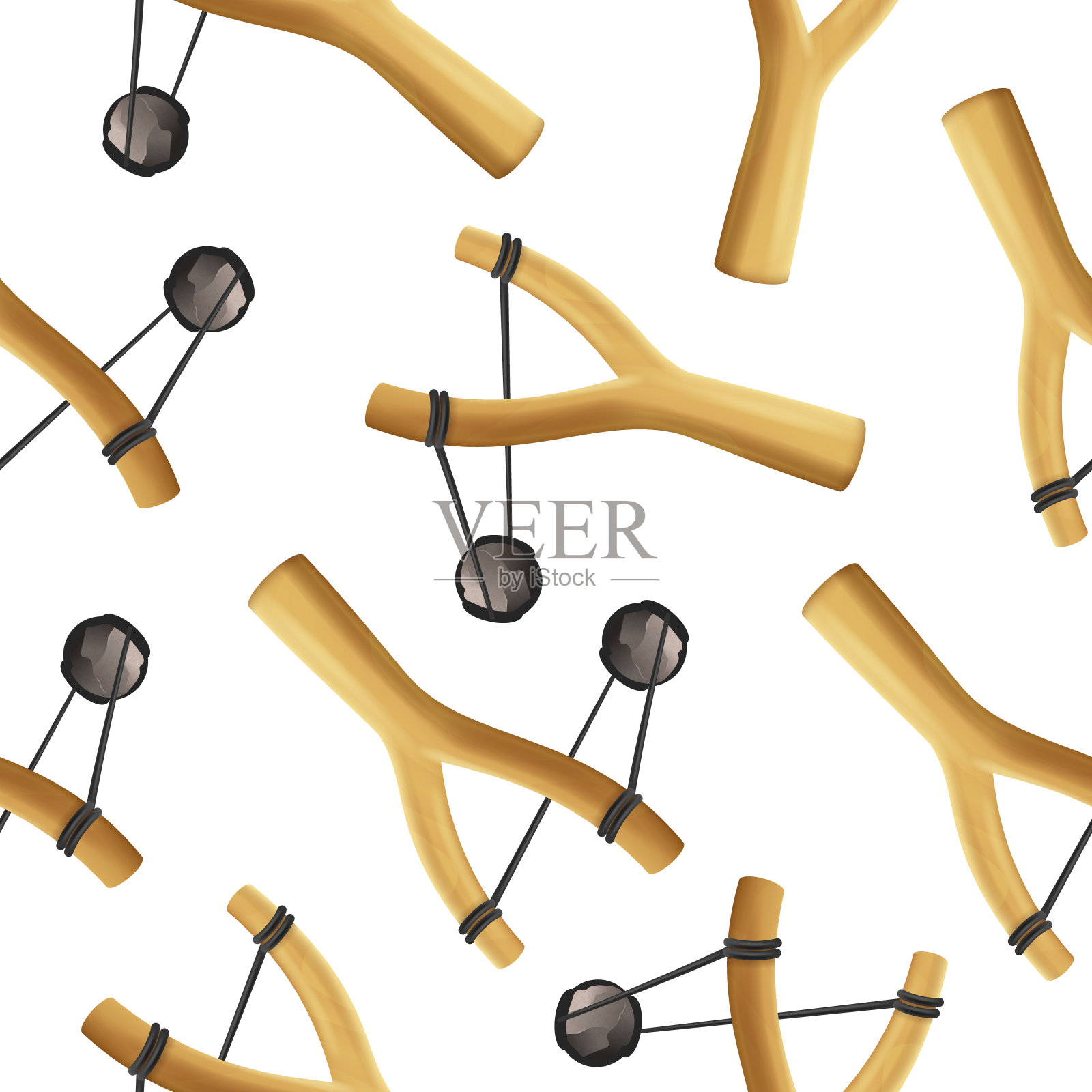 现实详细的3d弹弓危险玩具无缝模式背景。向量插画图片素材