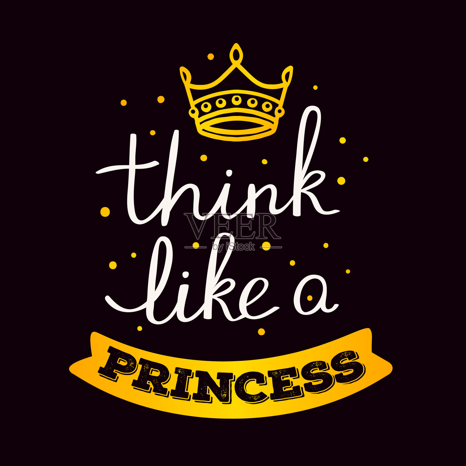 金色渐变颜色手写矢量字母与皇冠在黑色的背景。插画图片素材