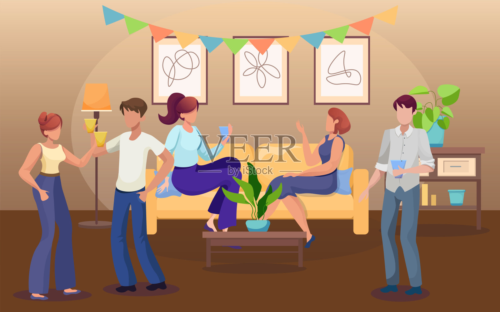Party at home平面矢量插画插画图片素材