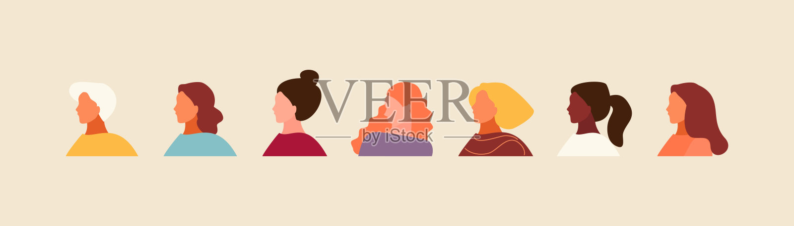 女性肖像在轮廓向量设计元素图片