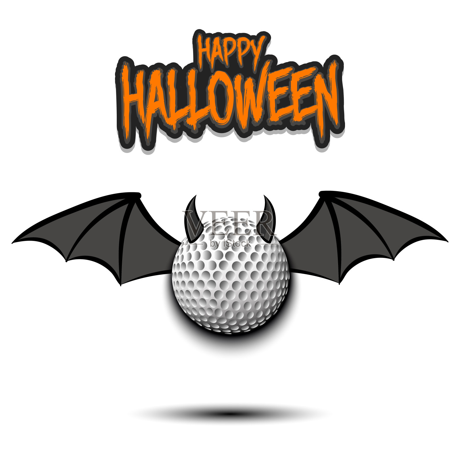 万圣节快乐。有角和翅膀的高尔夫球设计模板素材