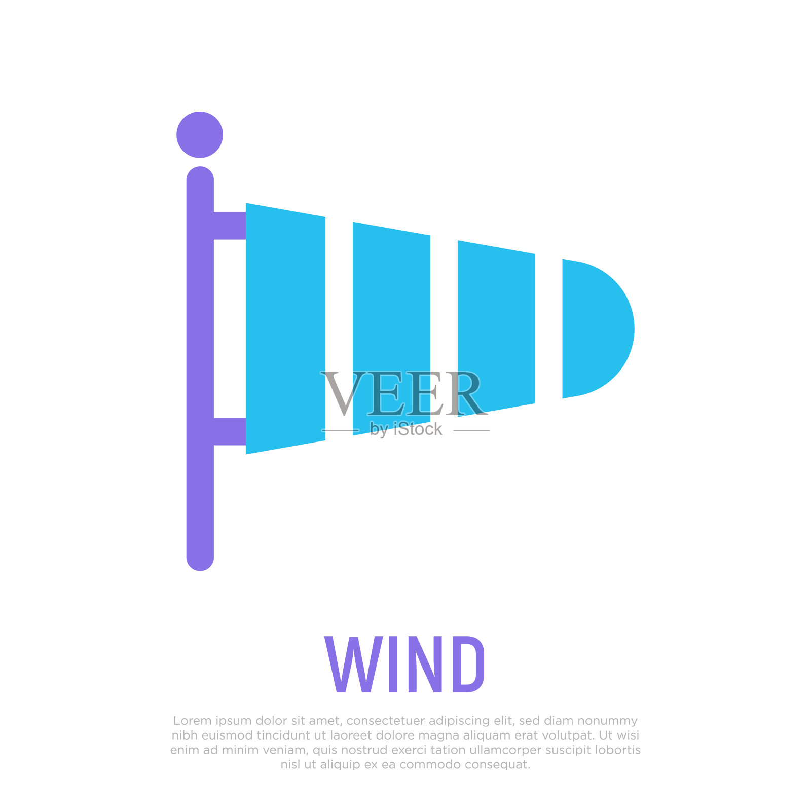 条纹风向标图标。平直风格的风向符号。现代向量插图。设计元素图片