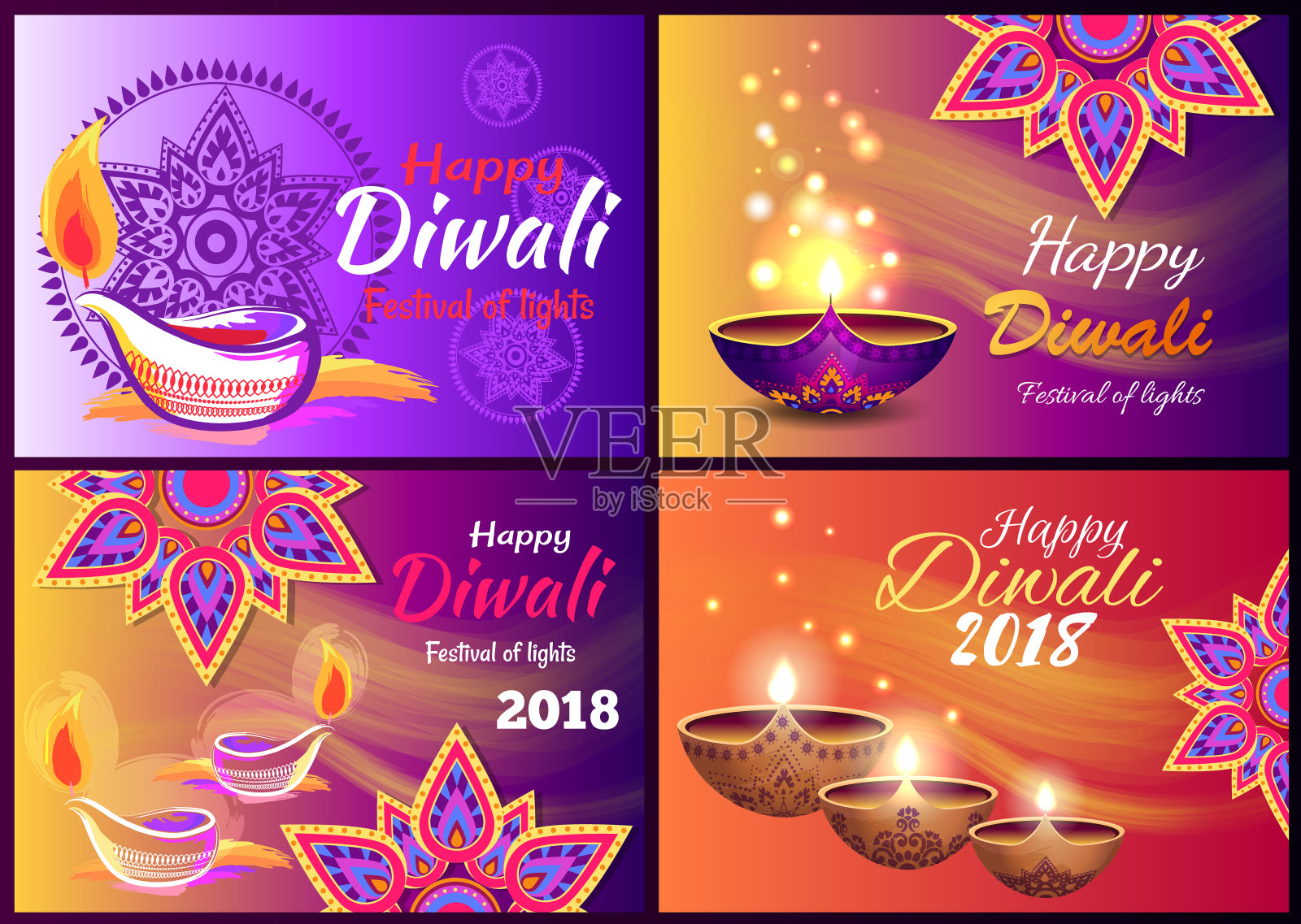 排灯节销售一套海报矢量插图设计模板素材