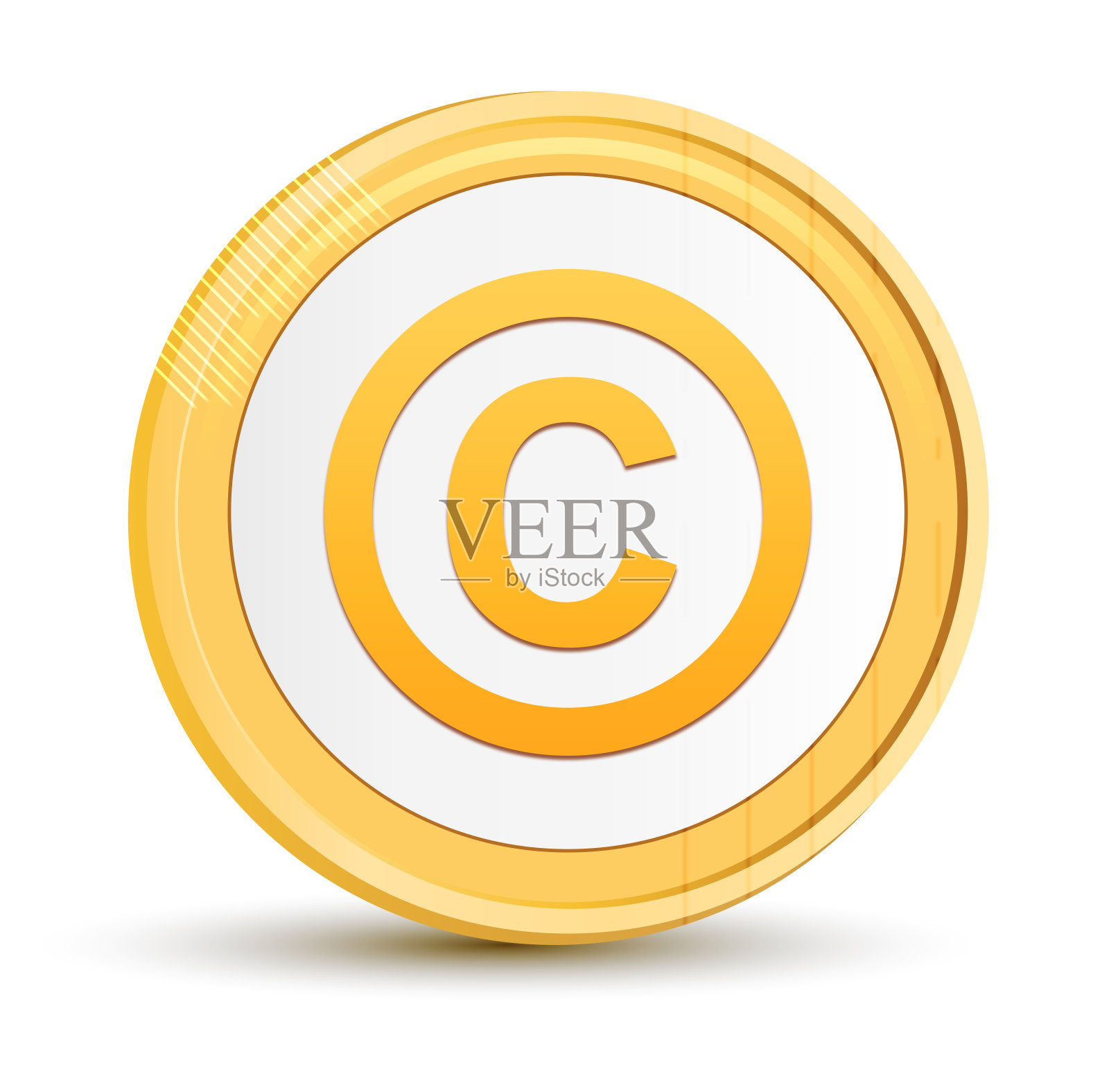 版权符号图标黄金圆形按钮金币闪亮框架豪华概念抽象插图孤立在白色背景插画图片素材