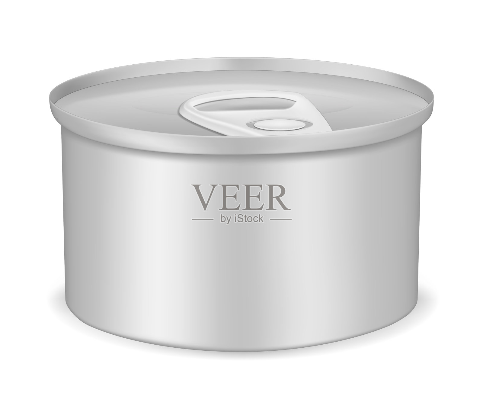 圆锡罐拉tab盖，现实的矢量模型插图。罐头食品金属包装，模型。空白铝缸容器，模板设计元素图片