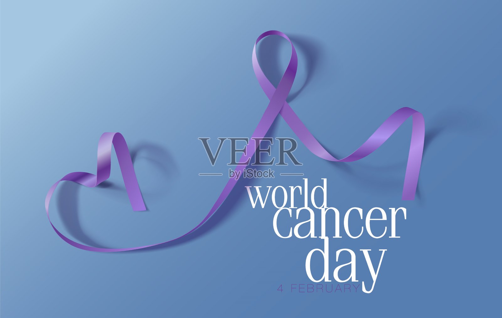 世界癌症日。书法海报设计。现实的淡紫色的丝带。2月4日是癌症意识日。向量插画图片素材