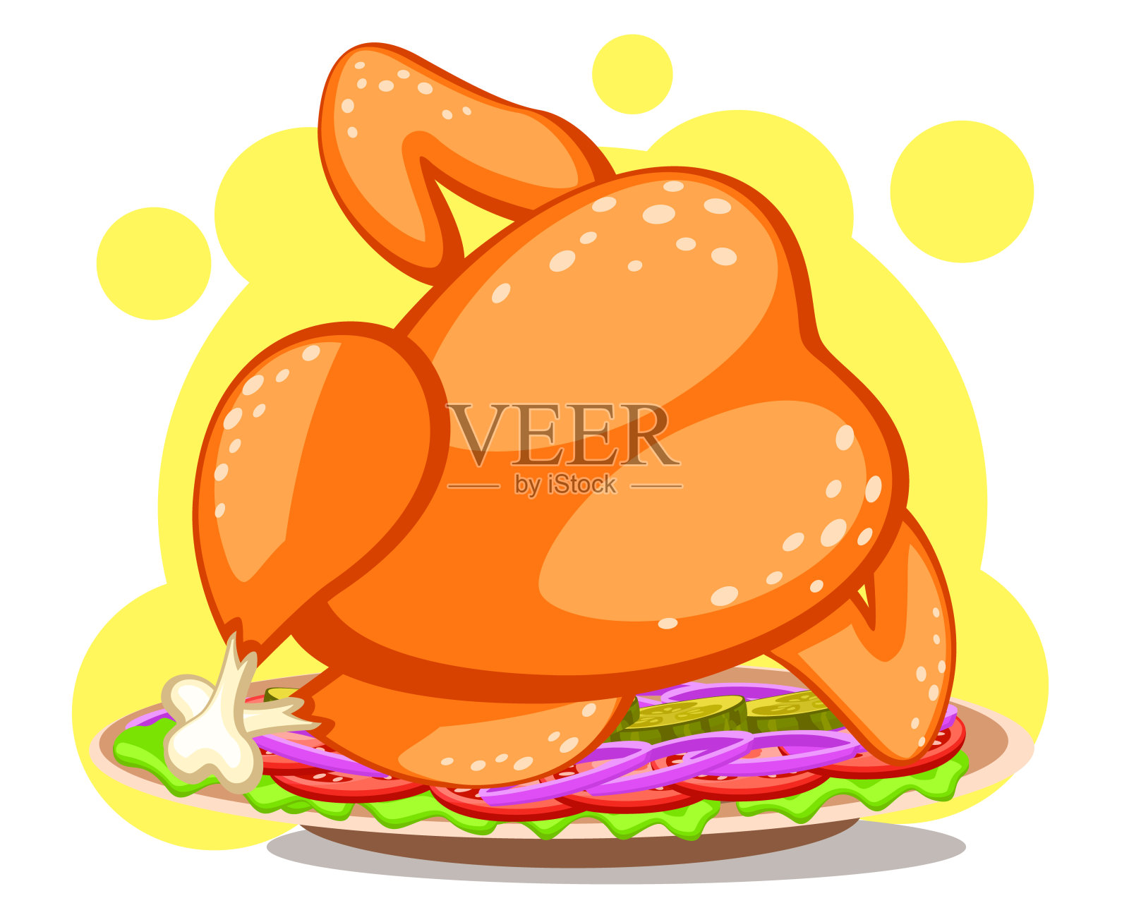 烤火鸡和绿色蔬菜放在一个盘子里。感恩节设计元素图片