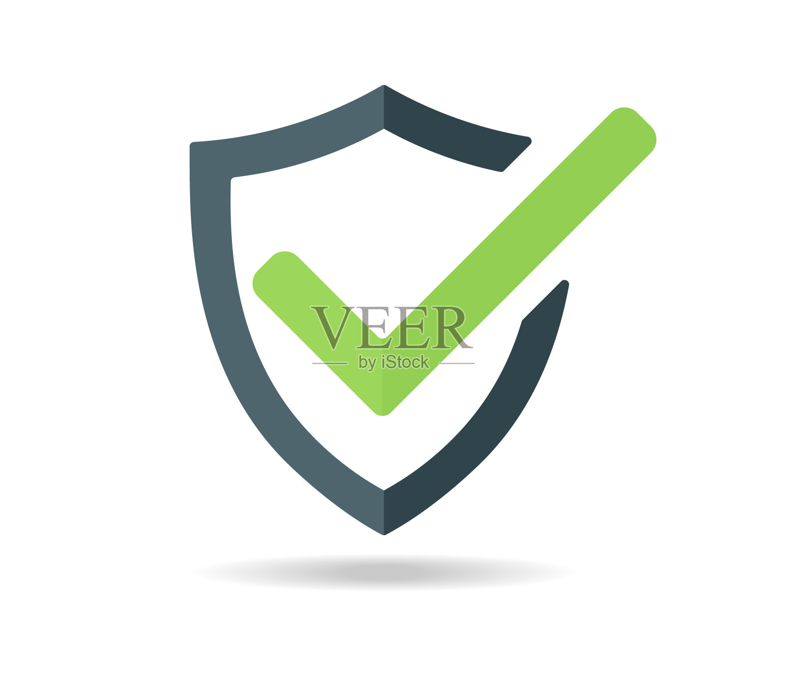 盾牌与检查标志图标在平面风格孤立在白色背景。为您的设计，标志。矢量插图。插画图片素材