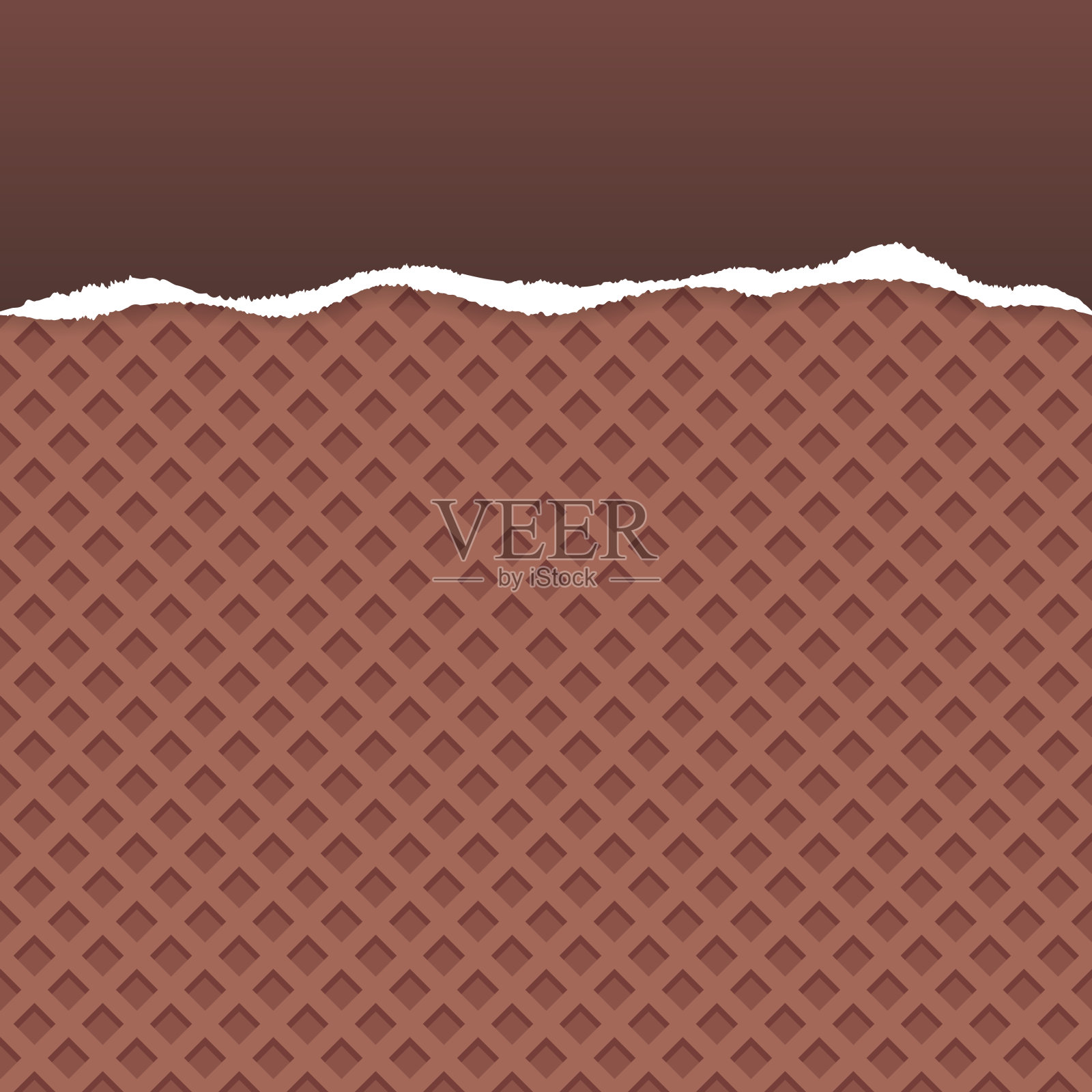 棕色撕裂纸矢量与巧克力威化模式的背景。插画图片素材