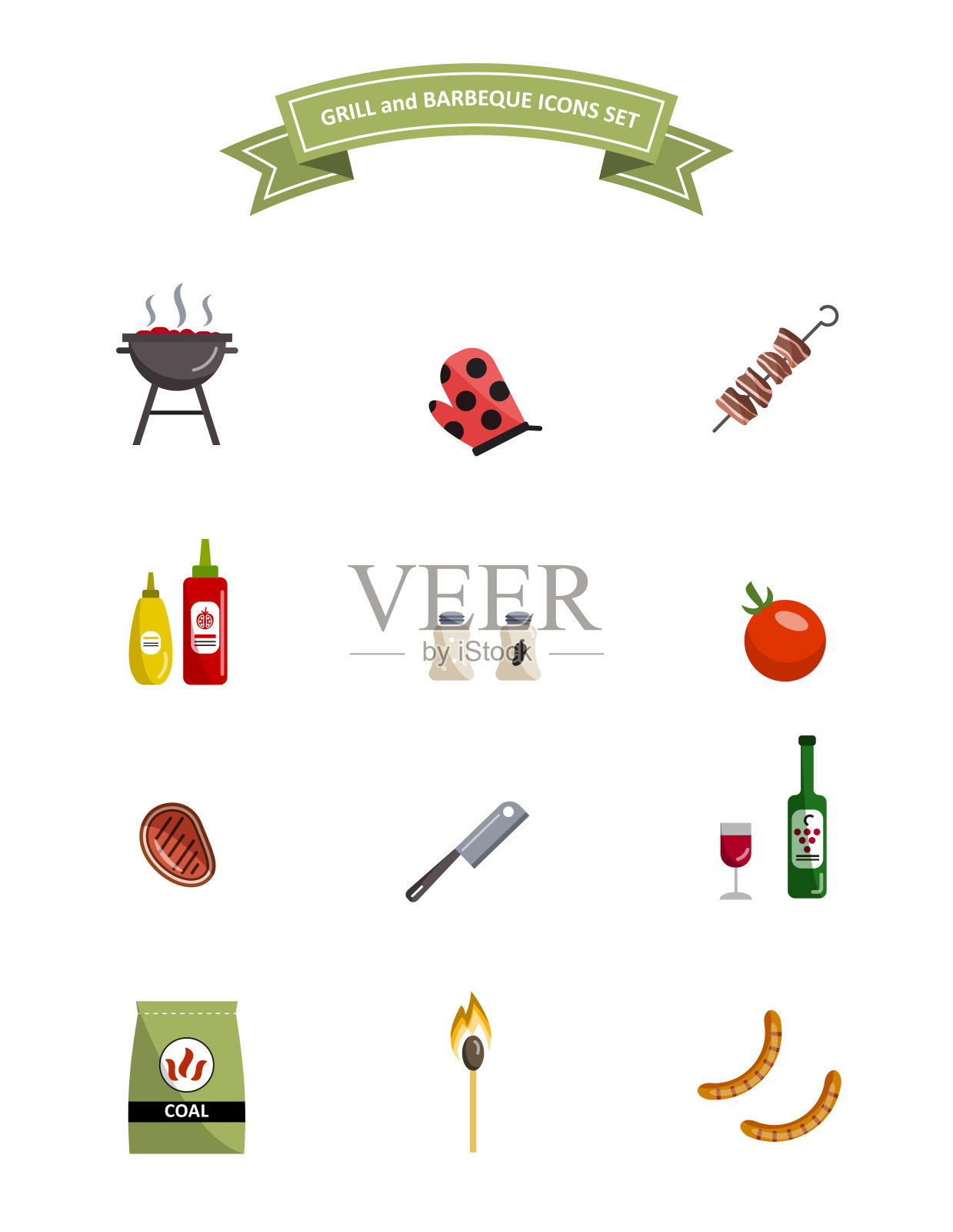 烧烤和烧烤工具。图标集合。插画图片素材