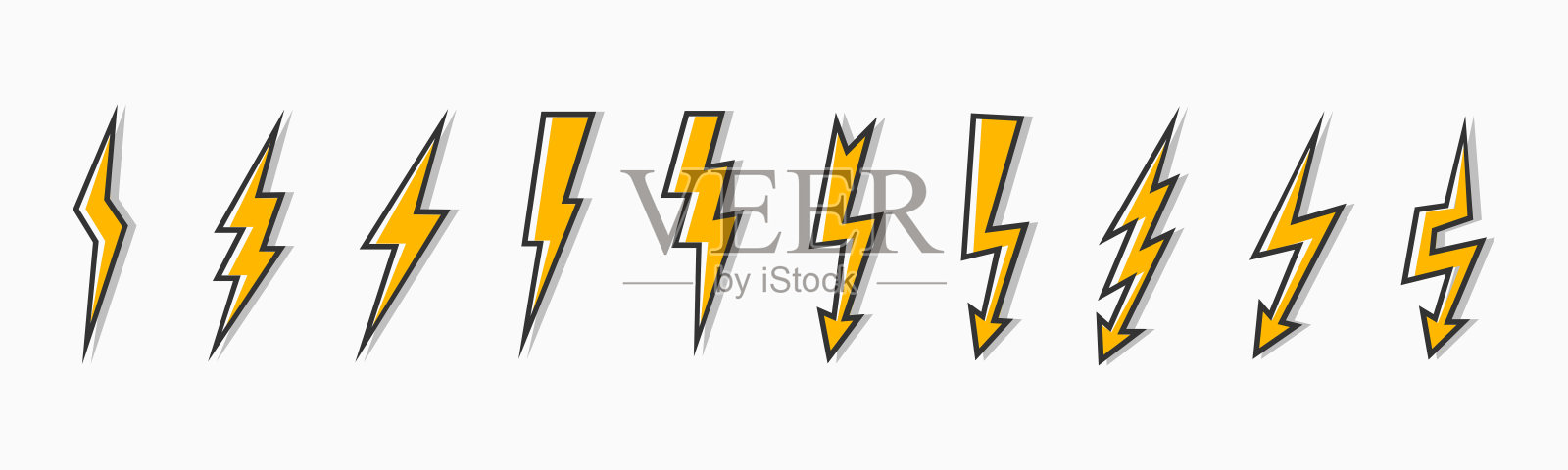 设置雷电和闪电闪电图标。电力闪电，闪电图标，危险标志-股票向量设计元素图片