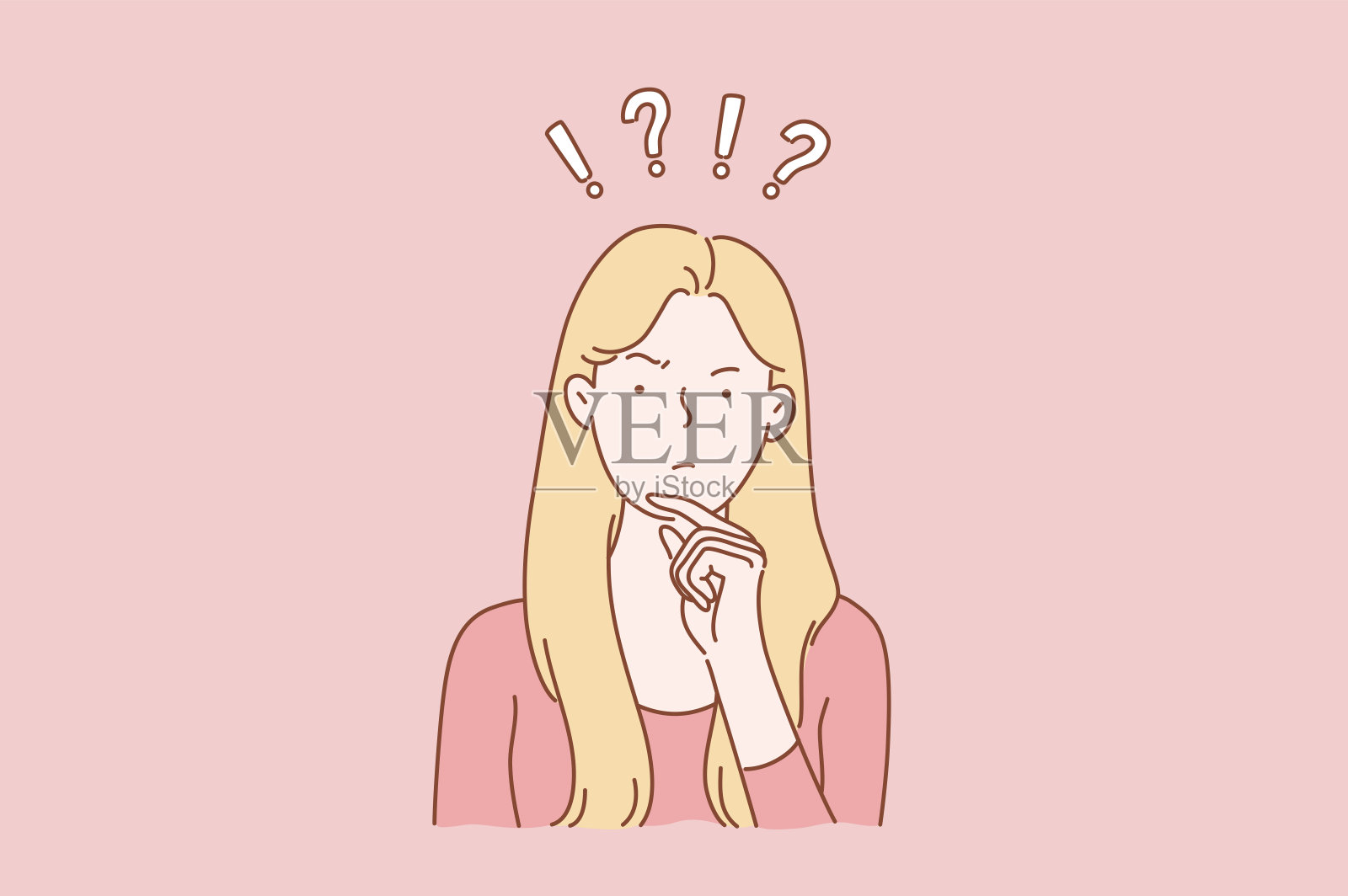 理想的概念是年轻漂亮可爱的女人或女孩，优柔寡断的女人思维选择决定困境解决问题发现新思路插画图片素材