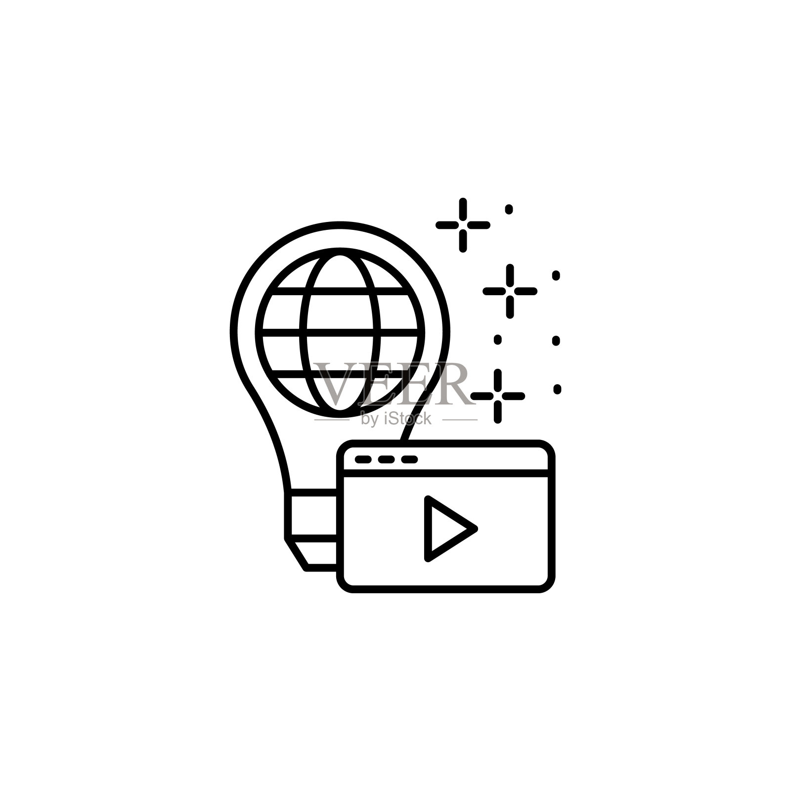 灯泡，网站，地球仪，视频图标。简单的线条，轮廓向量的在线教育图标的用户界面和用户体验，网站或移动应用程序插画图片素材