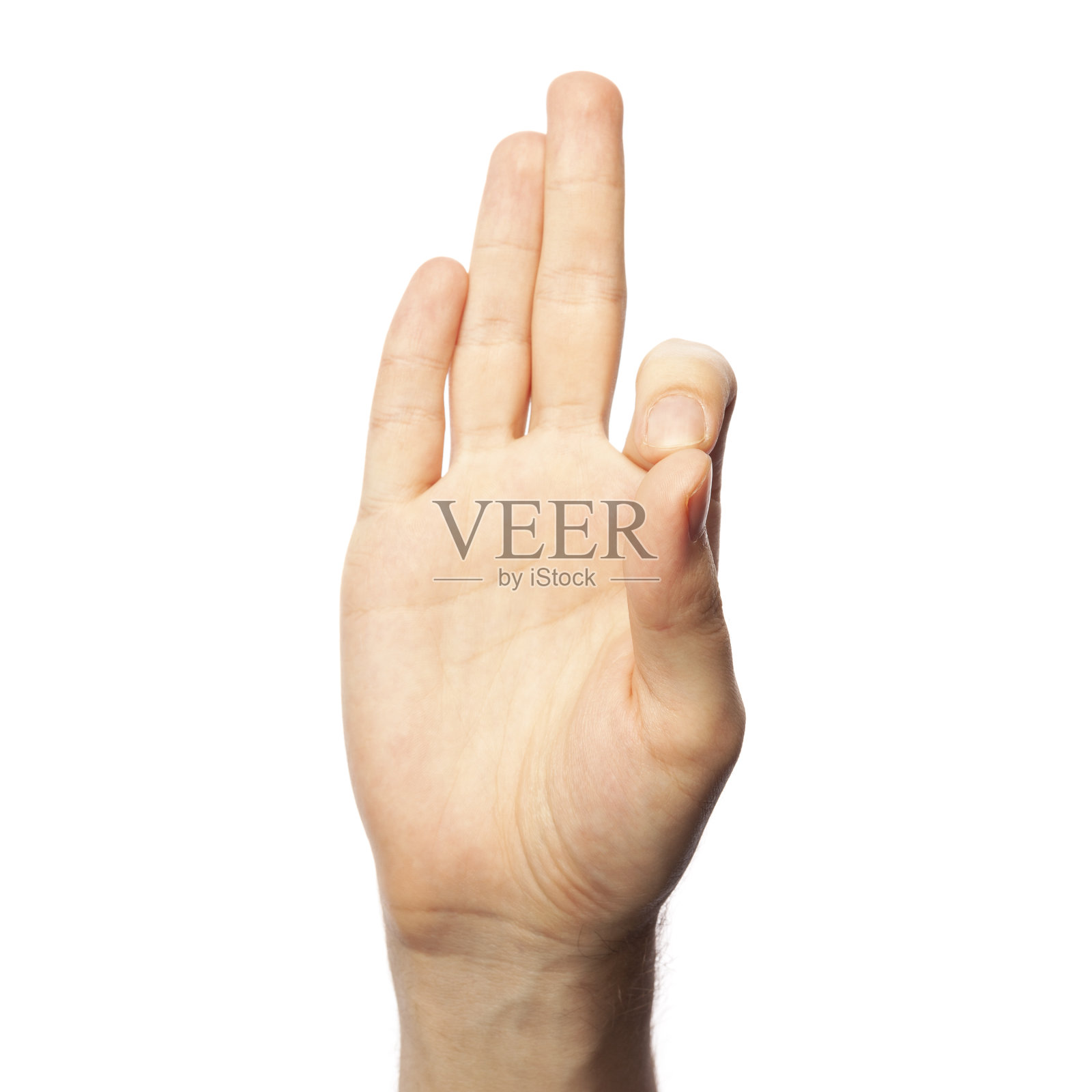 在白色背景上用美国手语拼写字母F。美式手语概念照片摄影图片