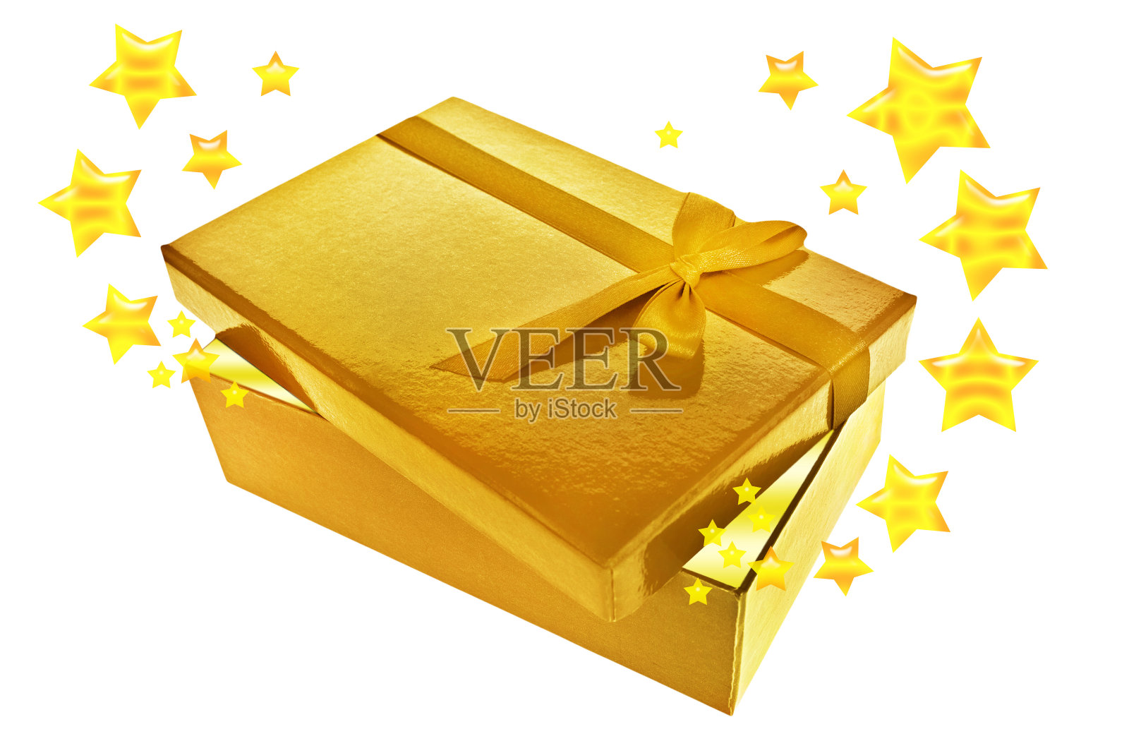 金色礼盒与星星孤立在白色照片摄影图片