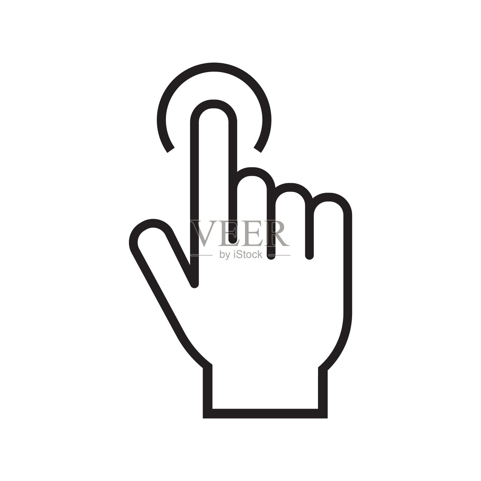 手按按钮图标。手光标标志图标。手形指针的象征。平图标矢量。触摸图标完美的线条风格。移动概念和web应用程序的web图标元素-插图。点击手势图标素材