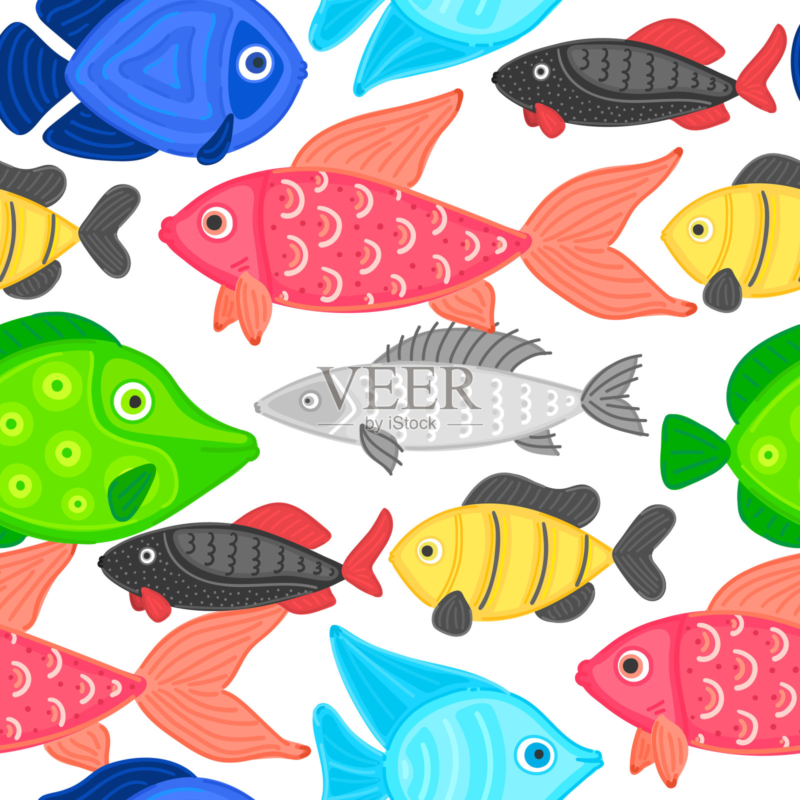 矢量无缝图案与彩色抽象鱼。海底世界。水族馆插画图片素材