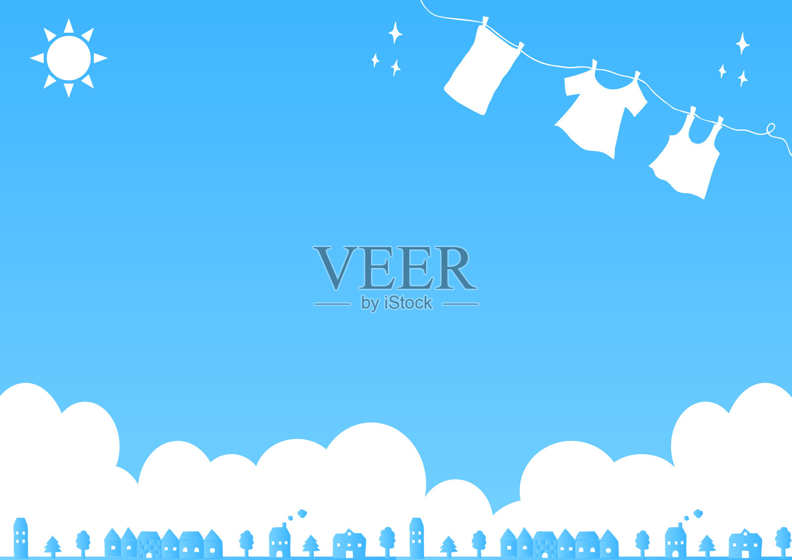 洗衣和晴朗天空的插图插画图片素材
