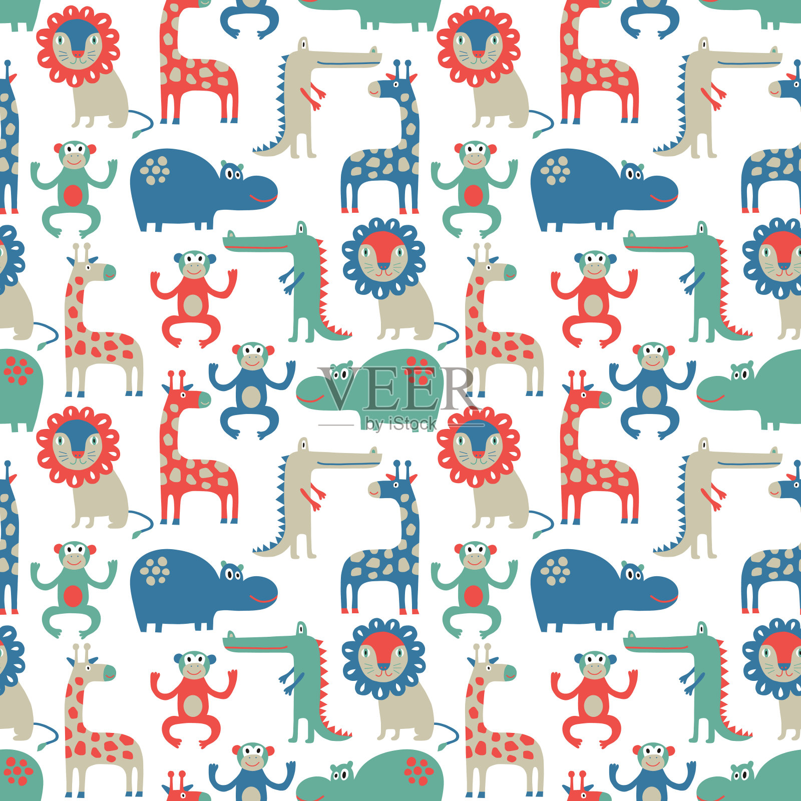 非洲动物无缝图案插画图片素材
