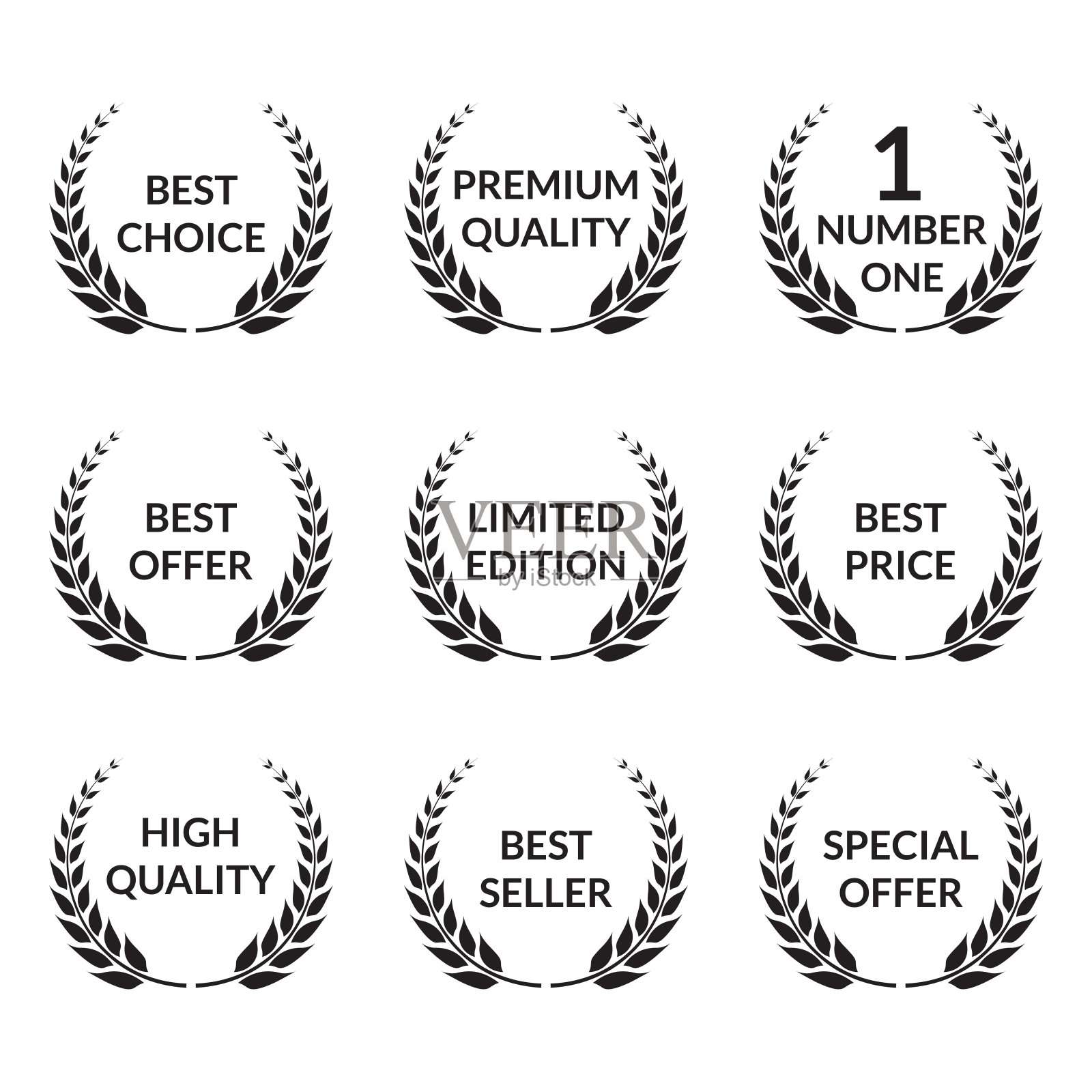 桂冠。优质品质，最佳选择，特惠徽章。矢量插图。设计元素图片