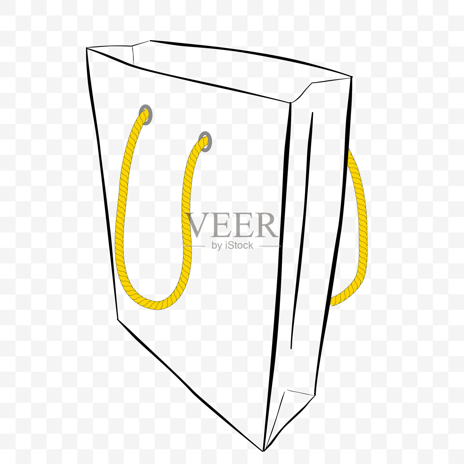 简单的矢量手绘纸袋与黄色绳子，在透明效果的背景插画图片素材