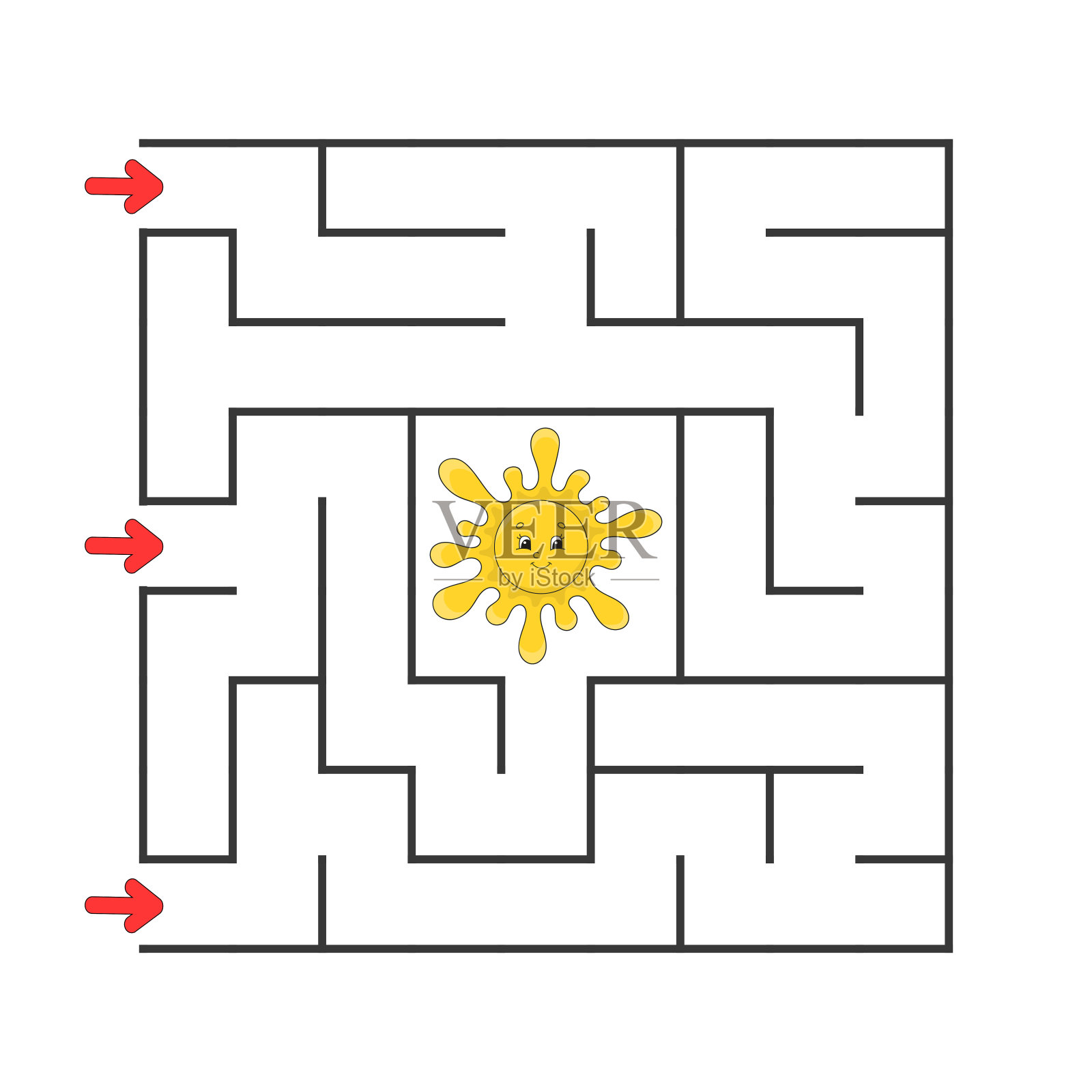 有趣的方形迷宫。游戏对孩子。对儿童拼图。卡通风格。迷宫难题。颜色向量插图。找到正确的道路。逻辑思维和空间思维的发展。插画图片素材