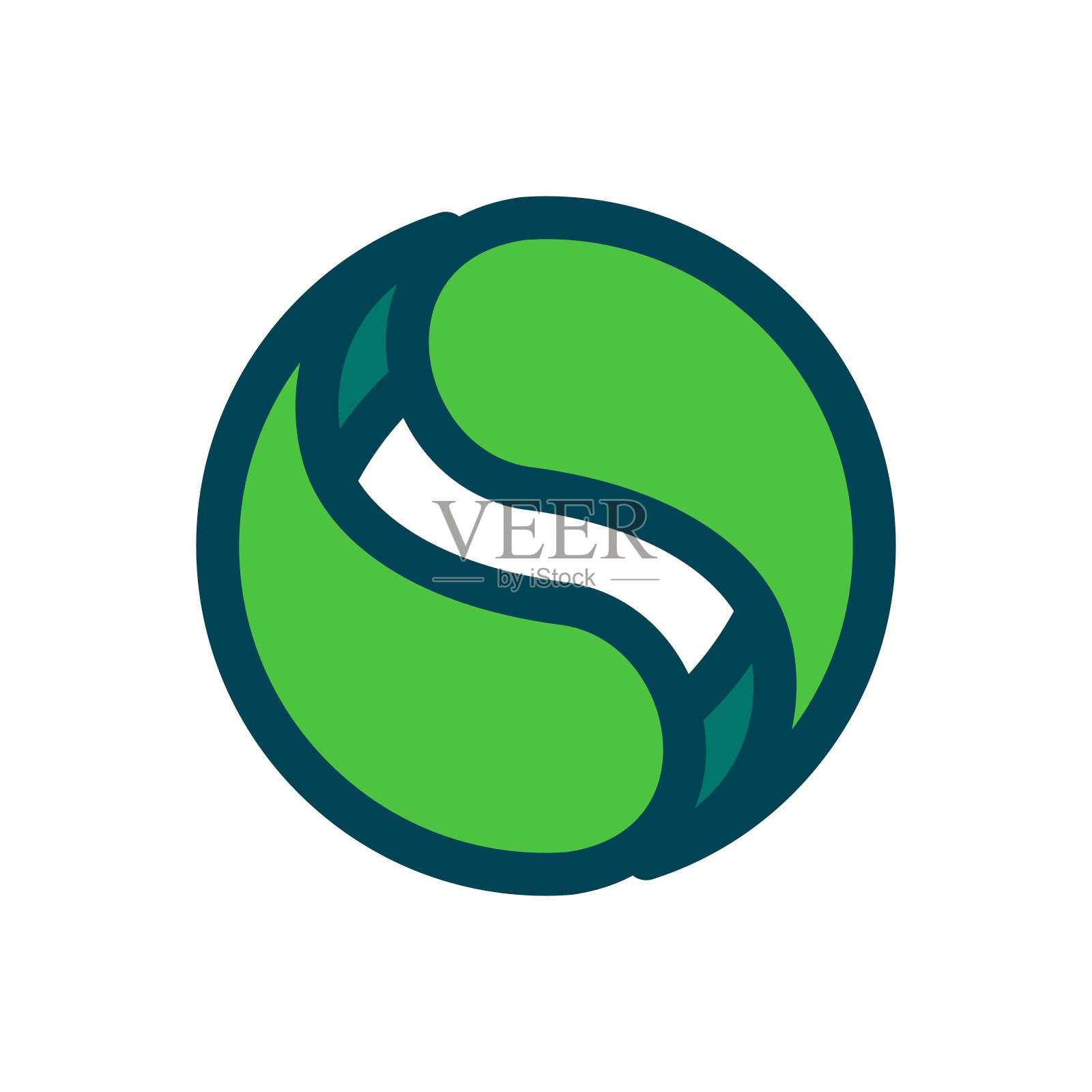 生态扁平圆形标志由扭曲的绿叶构成。插画图片素材