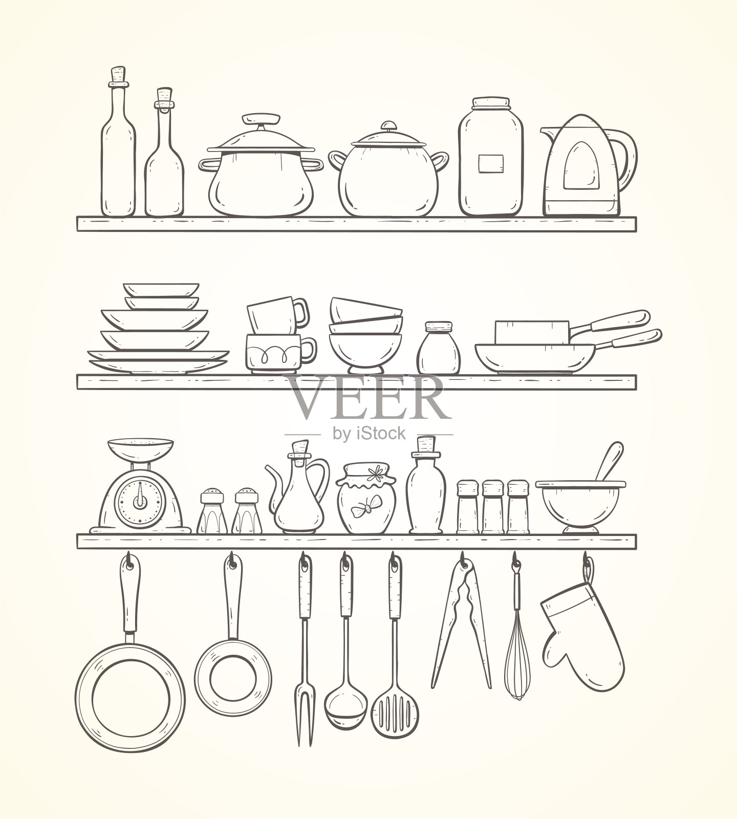 可爱的手绘厨房架子插画图片素材