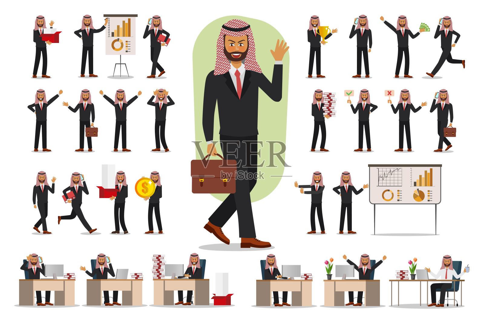 套装商人人物设计，穆斯林商人。矢量插图。插画图片素材