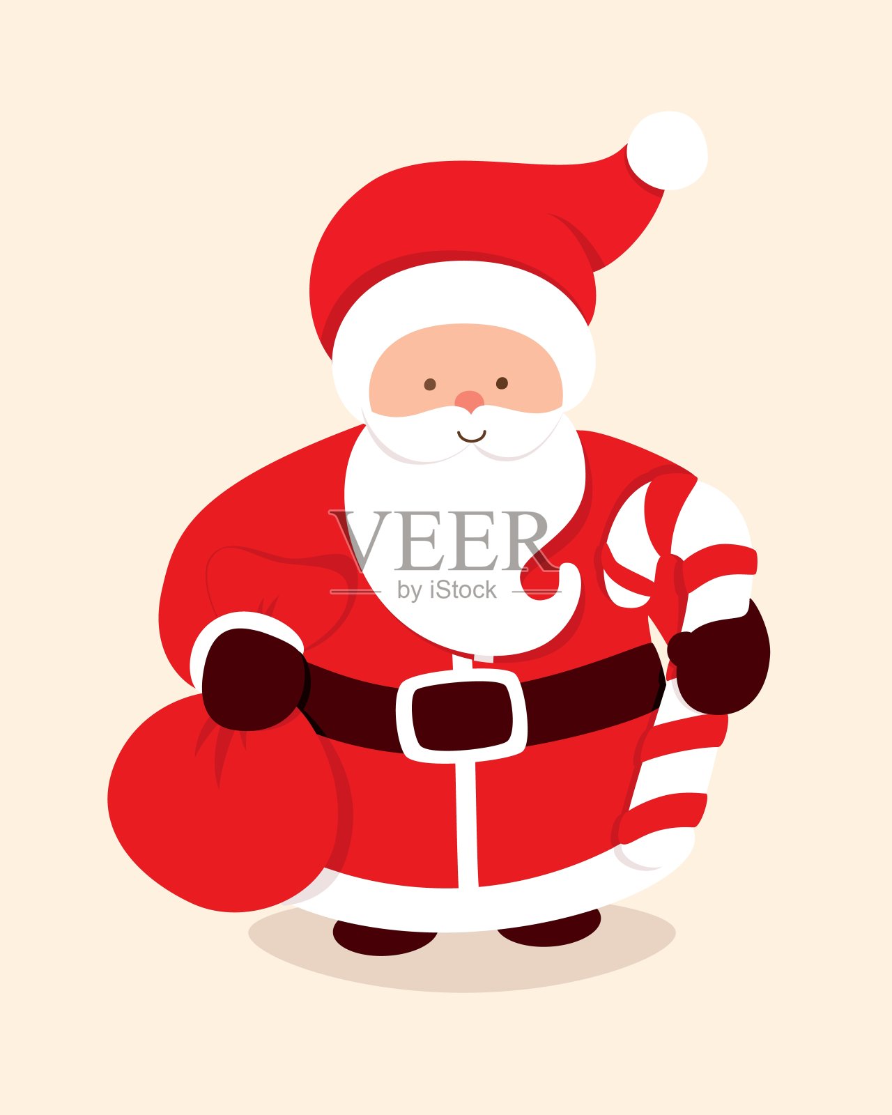 圣诞老人的圣诞贺卡，糖果和礼物袋插画图片素材