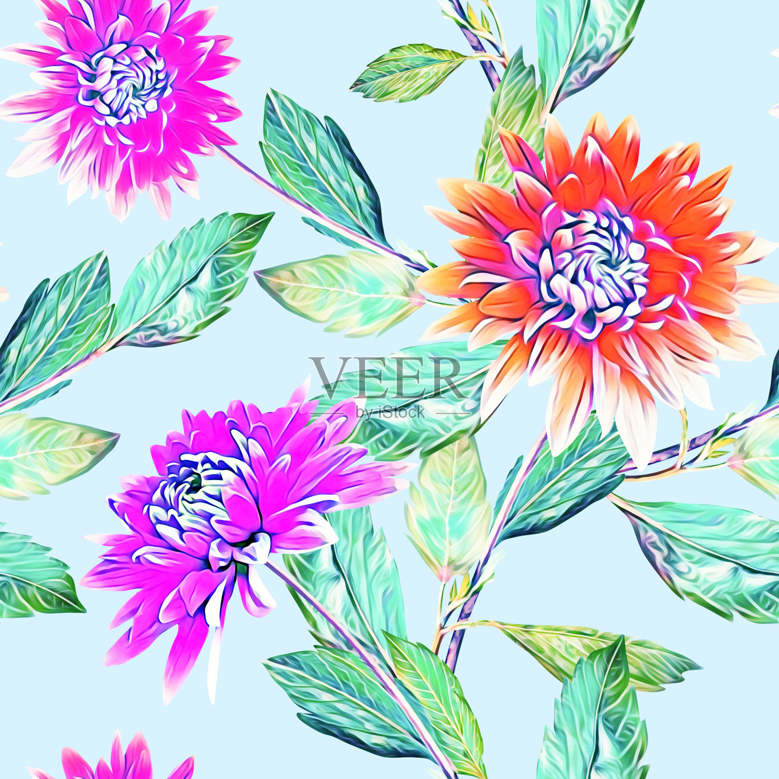 大丽花“2”无缝图案。插画图片素材