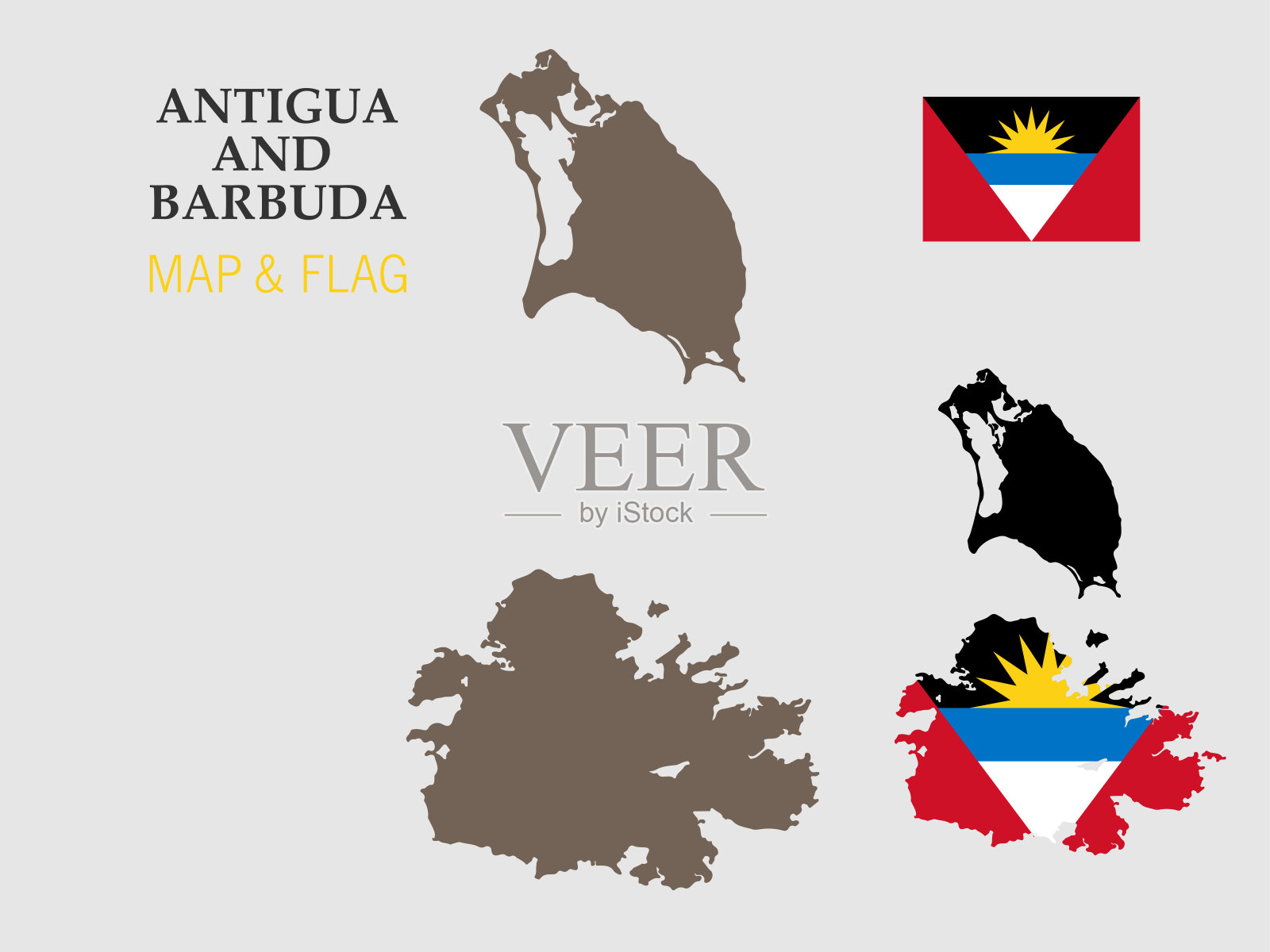 安提瓜和巴布达地图和旗帜矢量插画图片素材