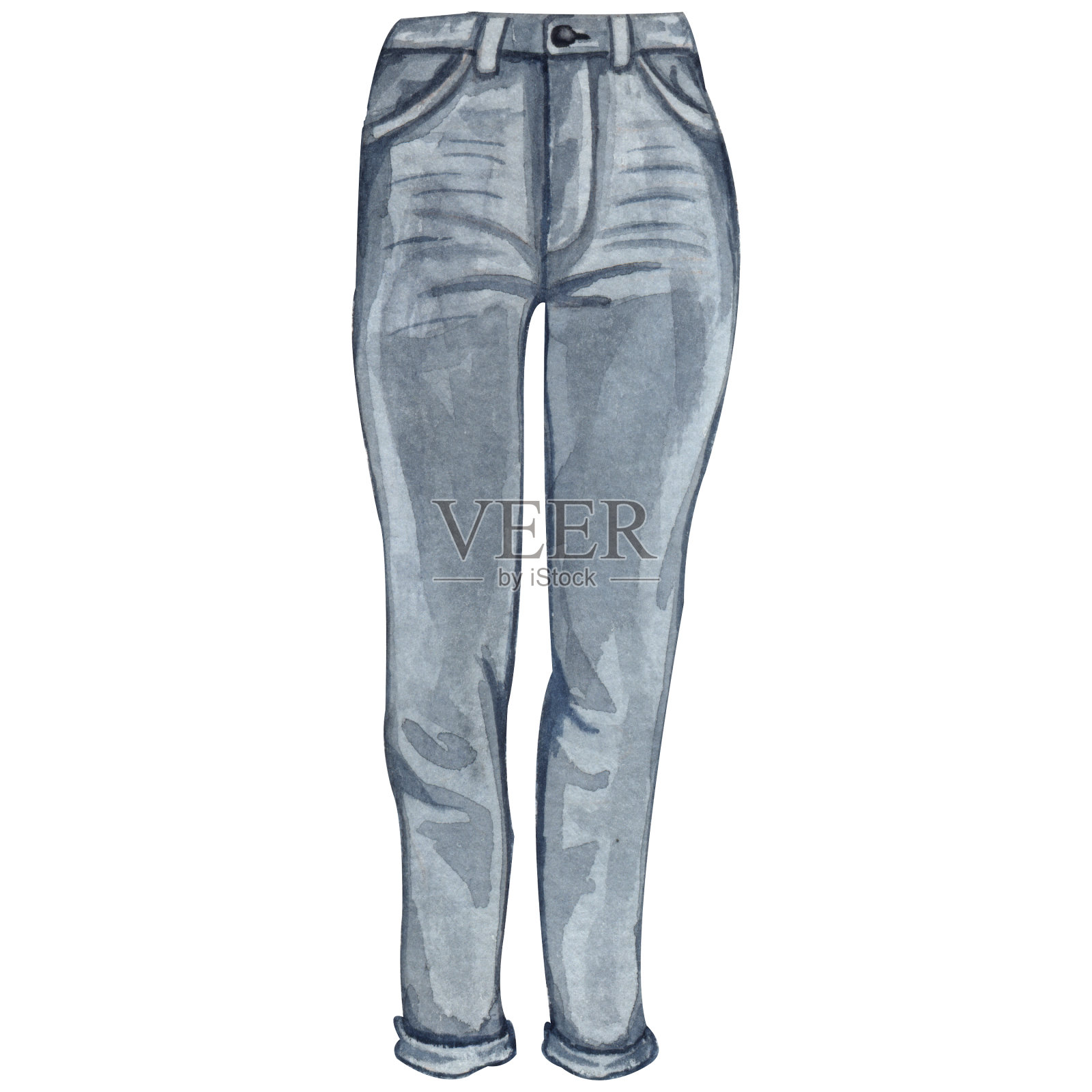 白色背景上的蓝色水彩牛仔裤。手绘插图时尚牛仔牛仔裤插画图片素材