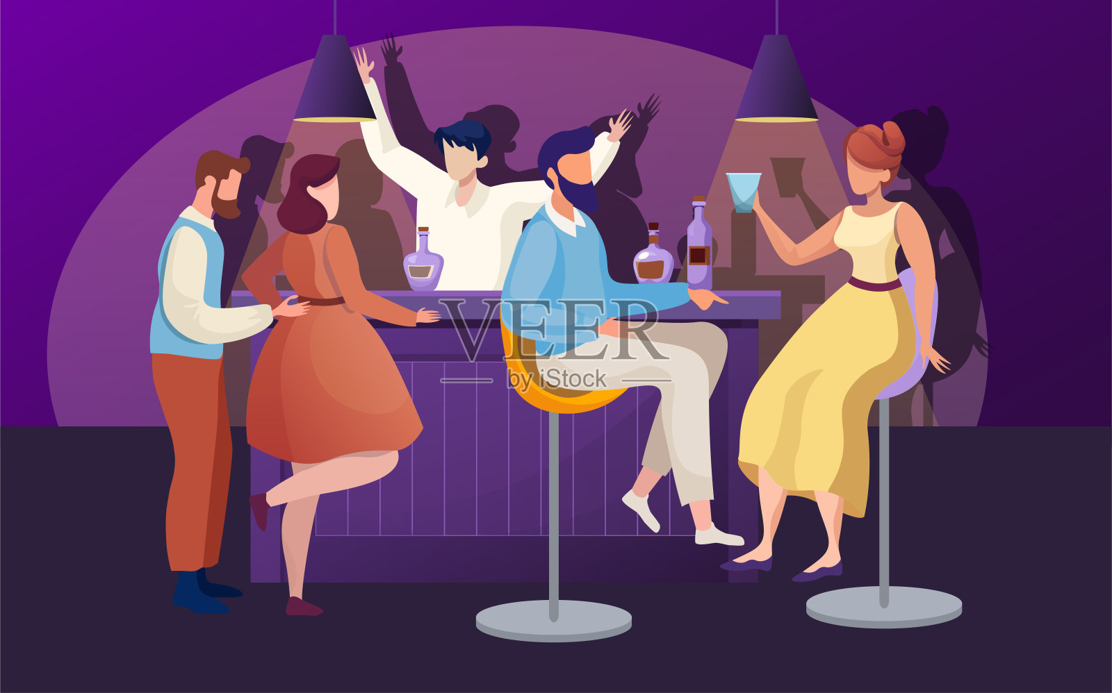 夜总会派对平面矢量插图插画图片素材