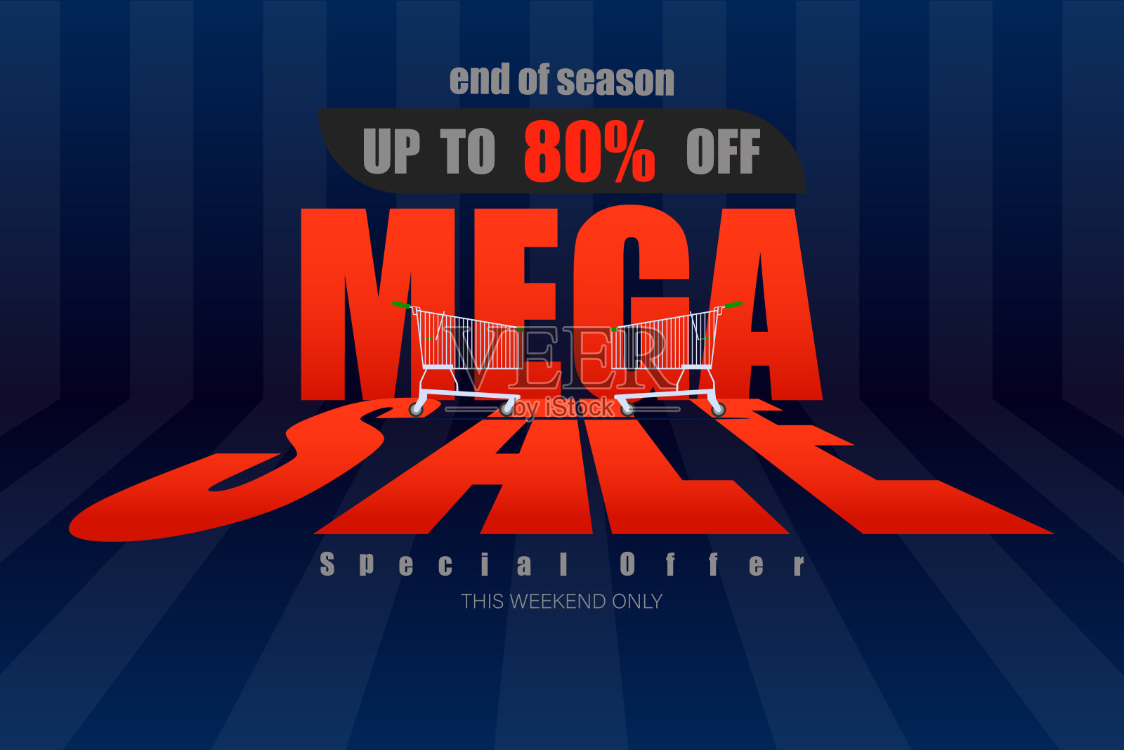 超级销售高达80%的季末特卖深蓝色调矢量插图eps10设计模板素材