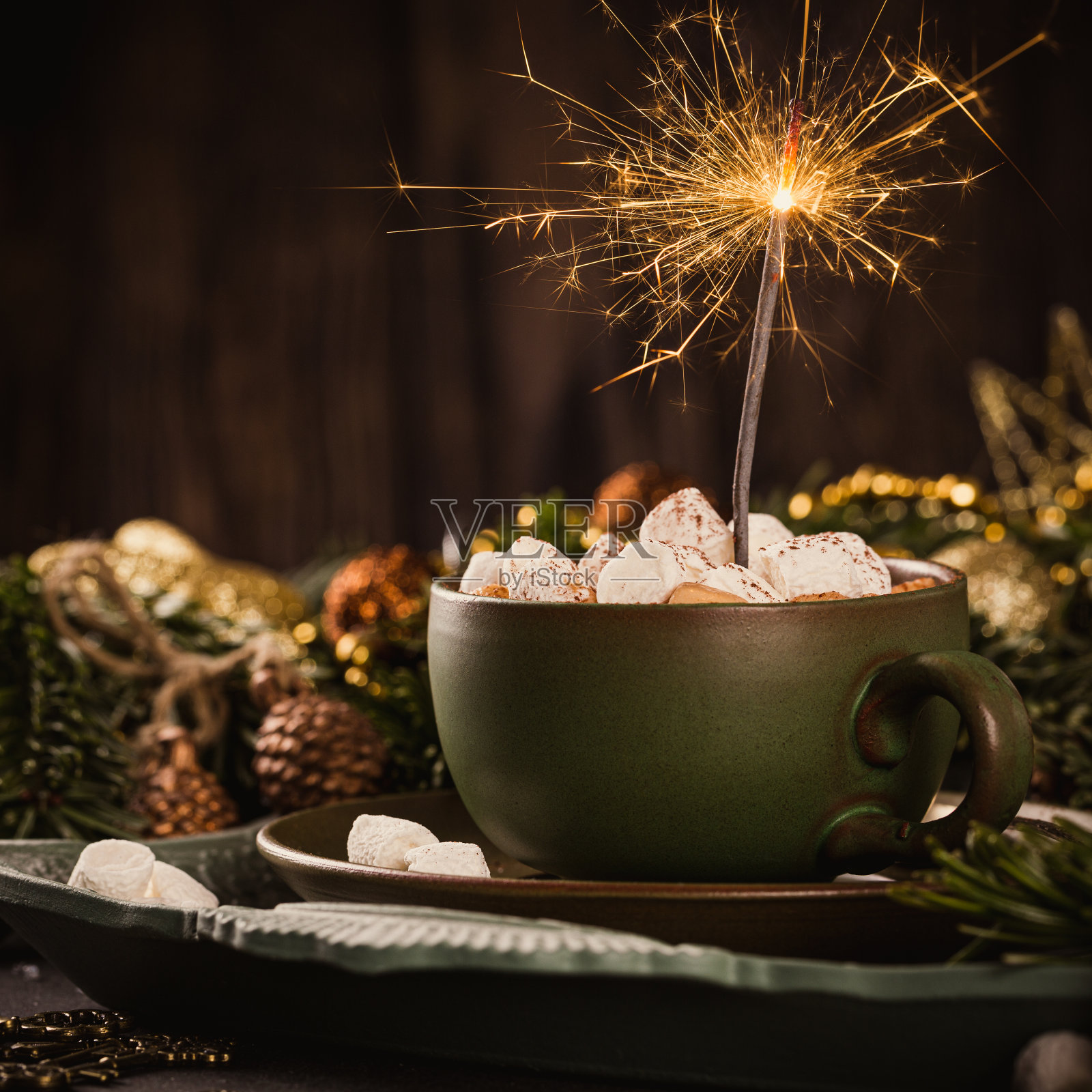 圣诞贺卡配热巧克力牛奶照片摄影图片