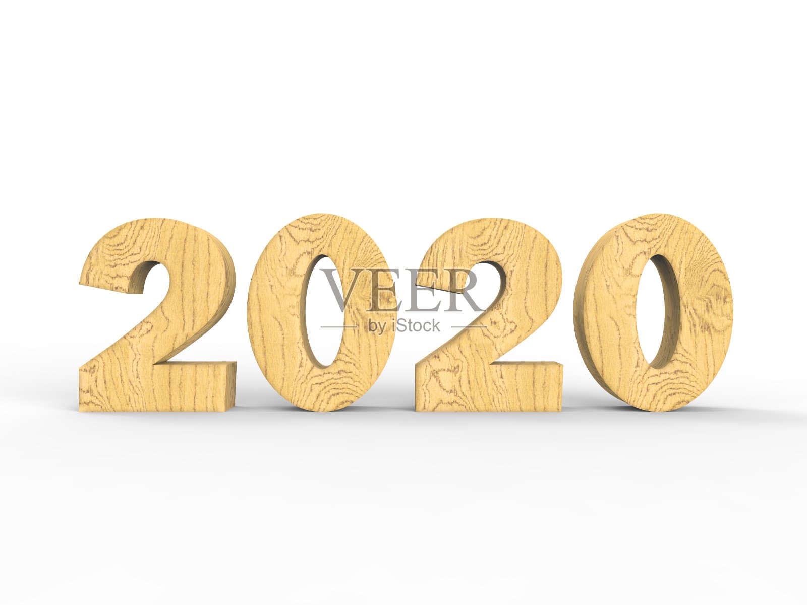 现实的木材2020粗体字母，文本，单词孤立在白色背景，新年，3D插图照片摄影图片