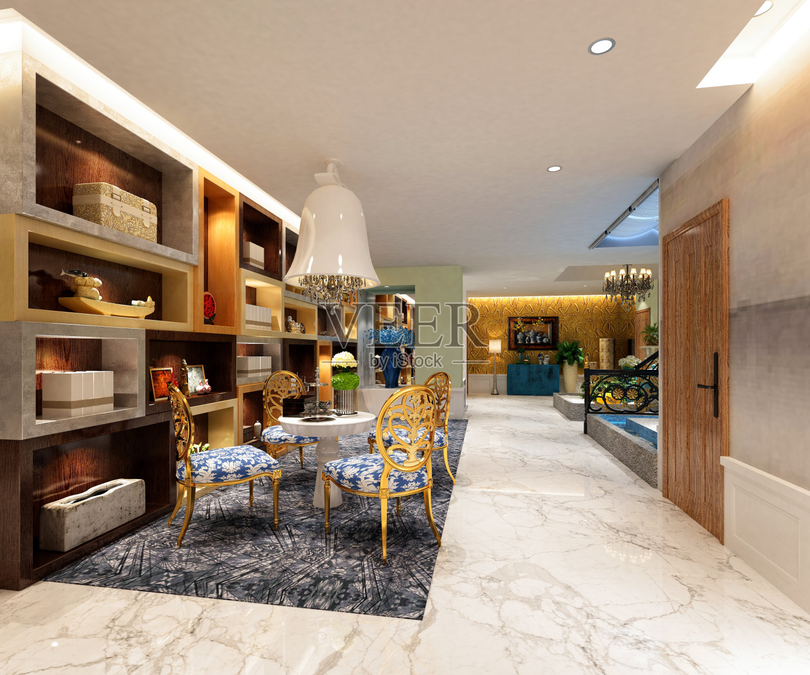 豪华酒店大堂和接待的3d渲染照片摄影图片