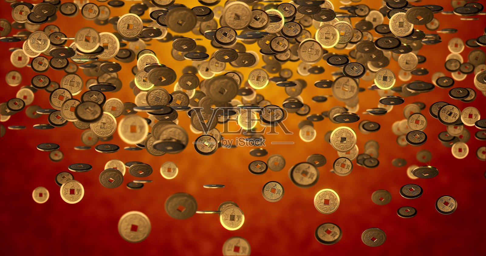 春节背景，金币3d纹理。三维渲染照片摄影图片